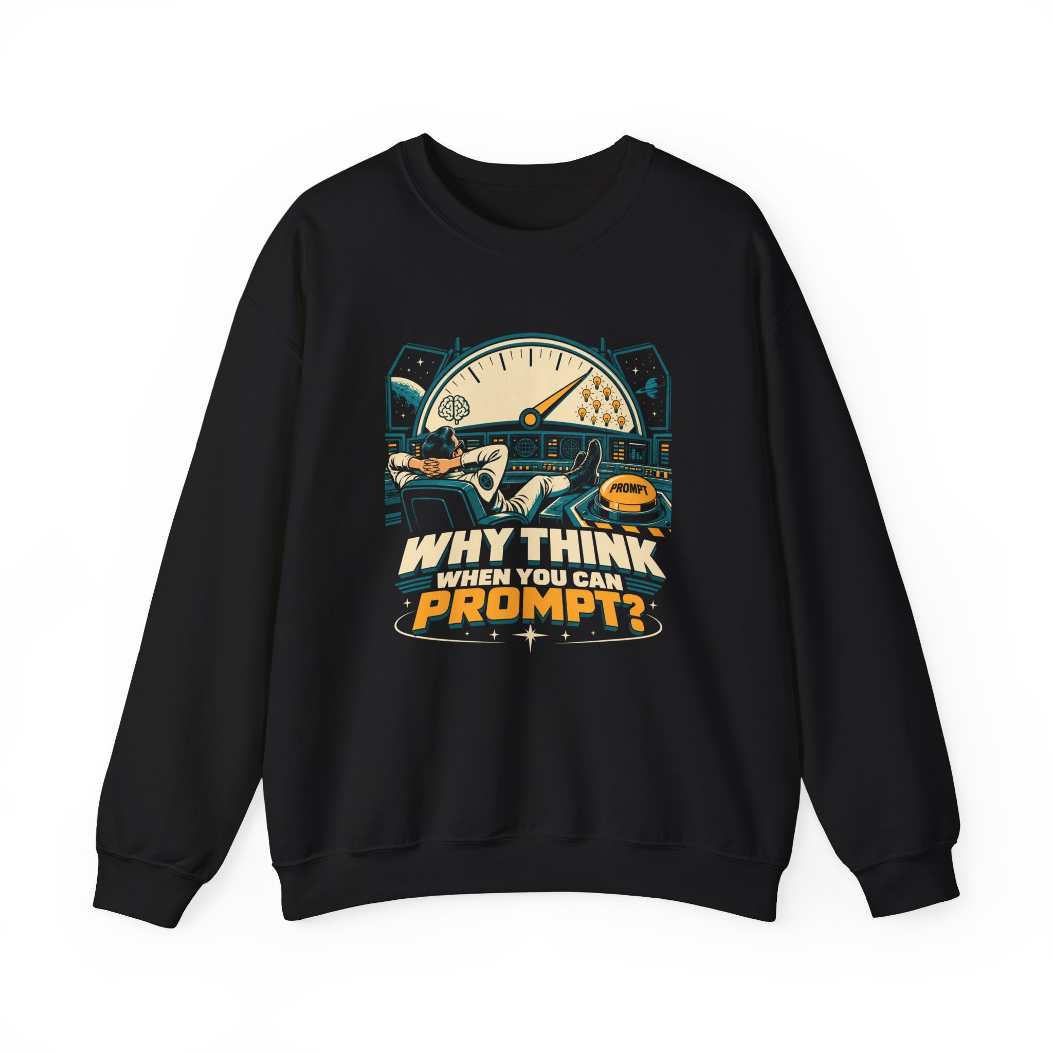 Prompt Mission Control crewneck sweatshirt in Black, front view