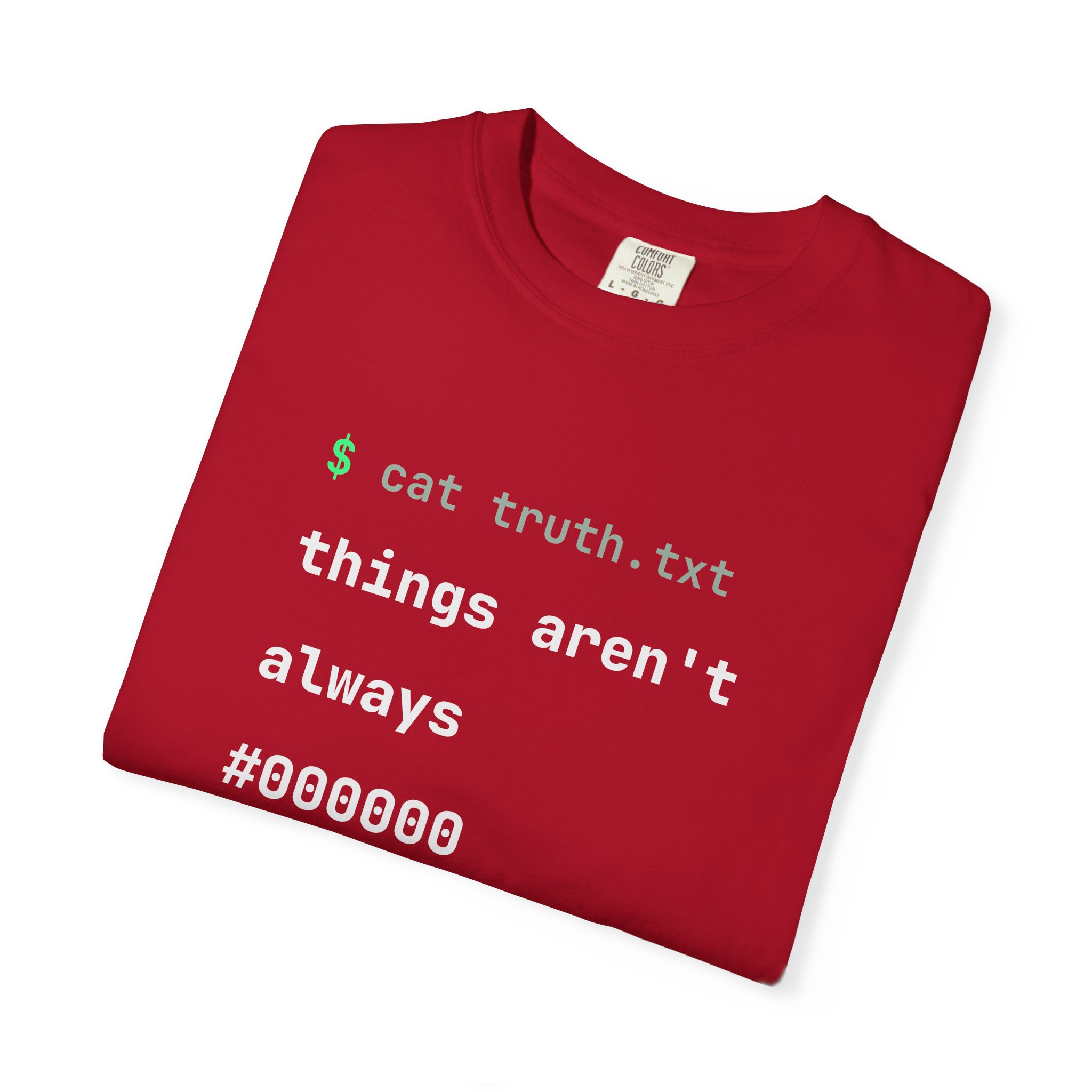 cat truth.txt T-shirt in Red, folded