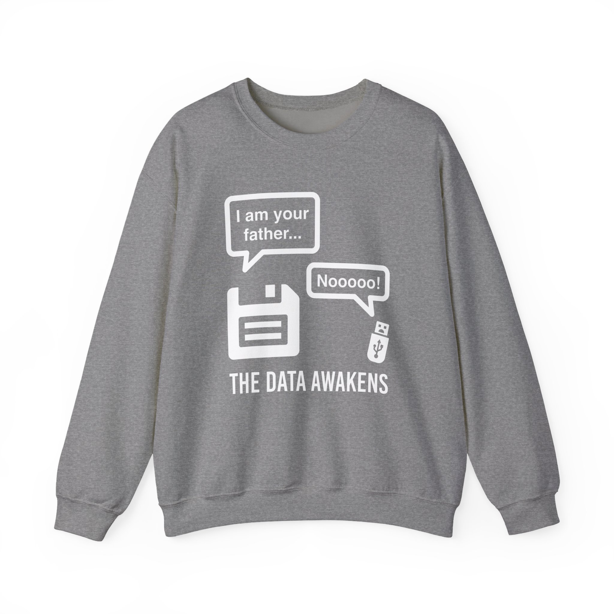 The Data Awakens crewneck sweatshirt in Graphite Heather, front view