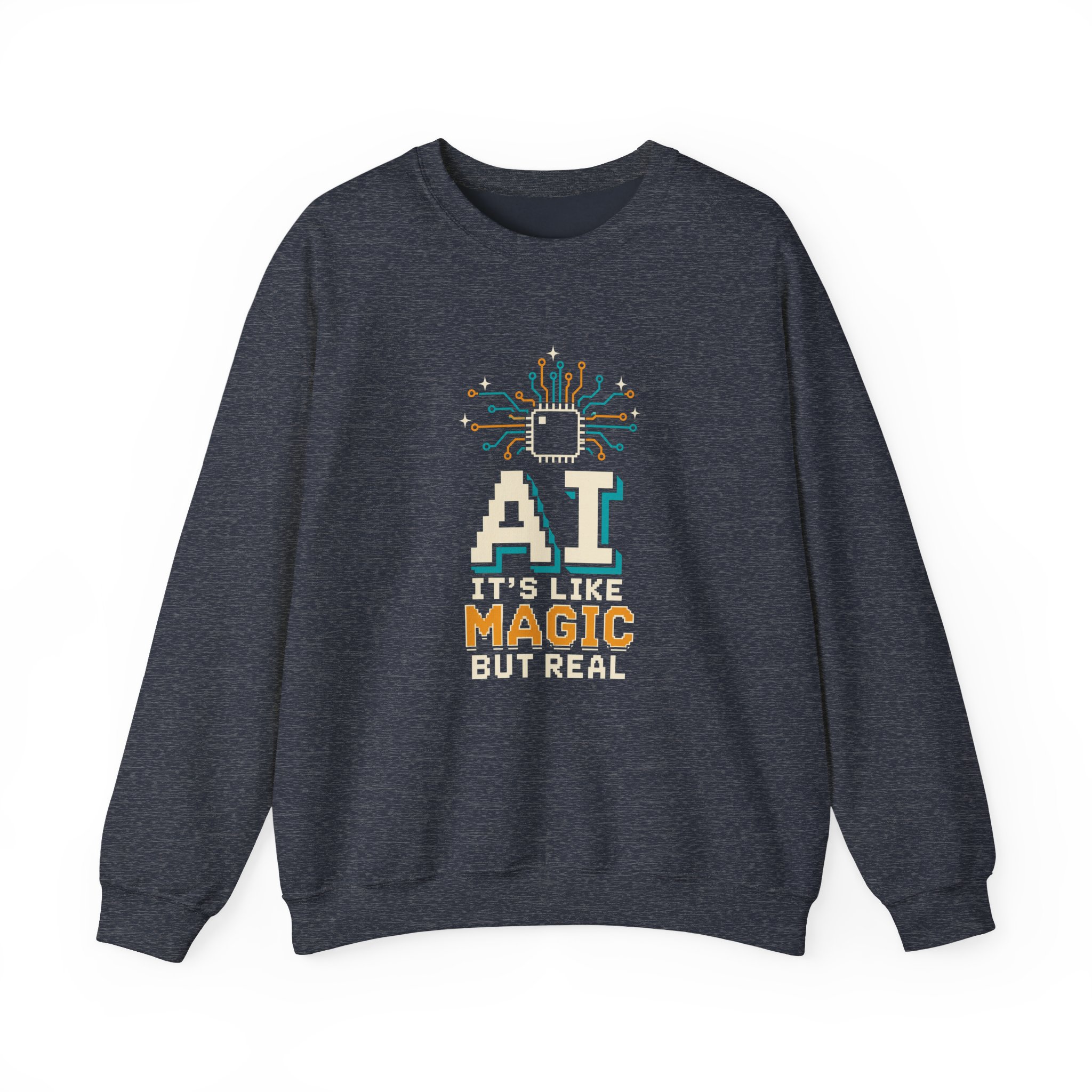 AI Magic Chip crewneck sweatshirt in Heather Sport Dark Navy, front view