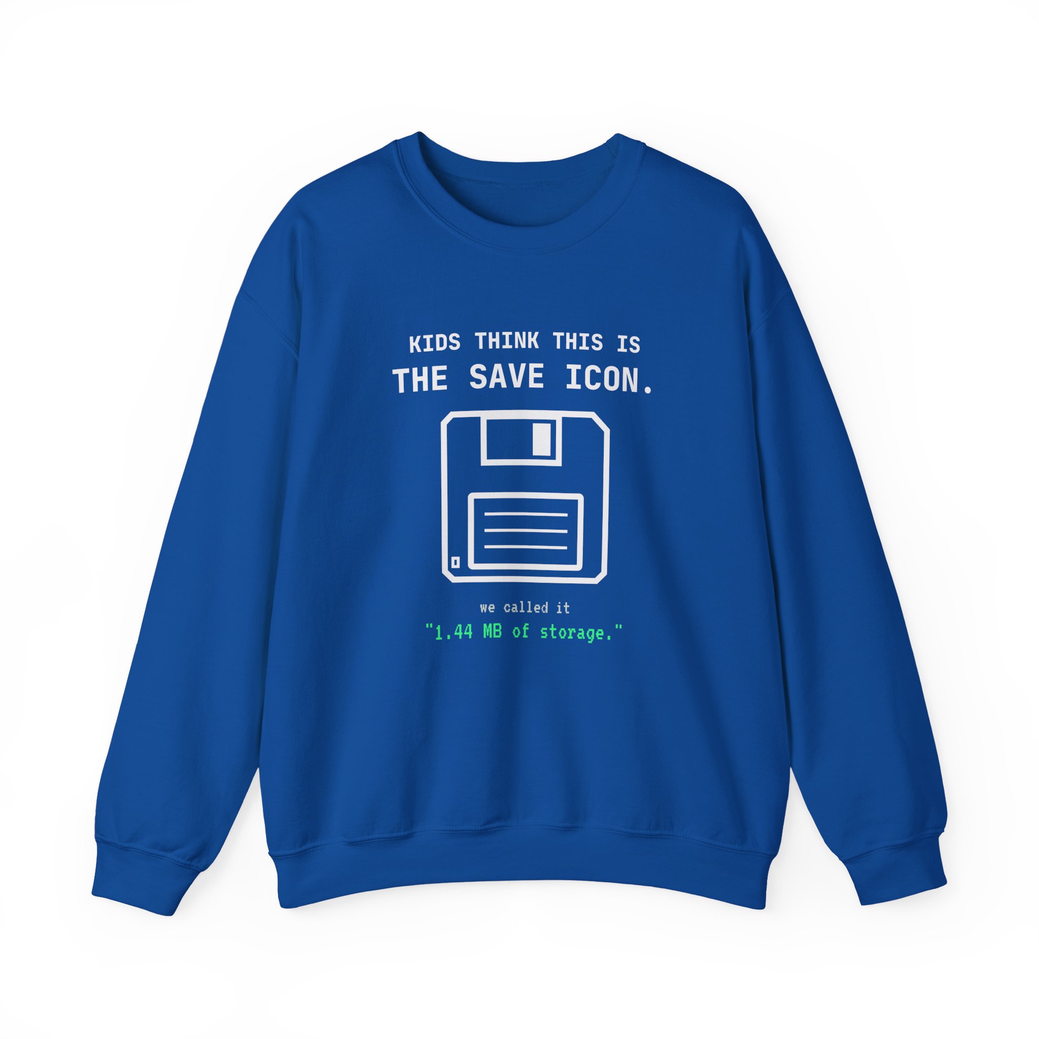 The Original Save Icon crewneck sweatshirt in Royal, front view