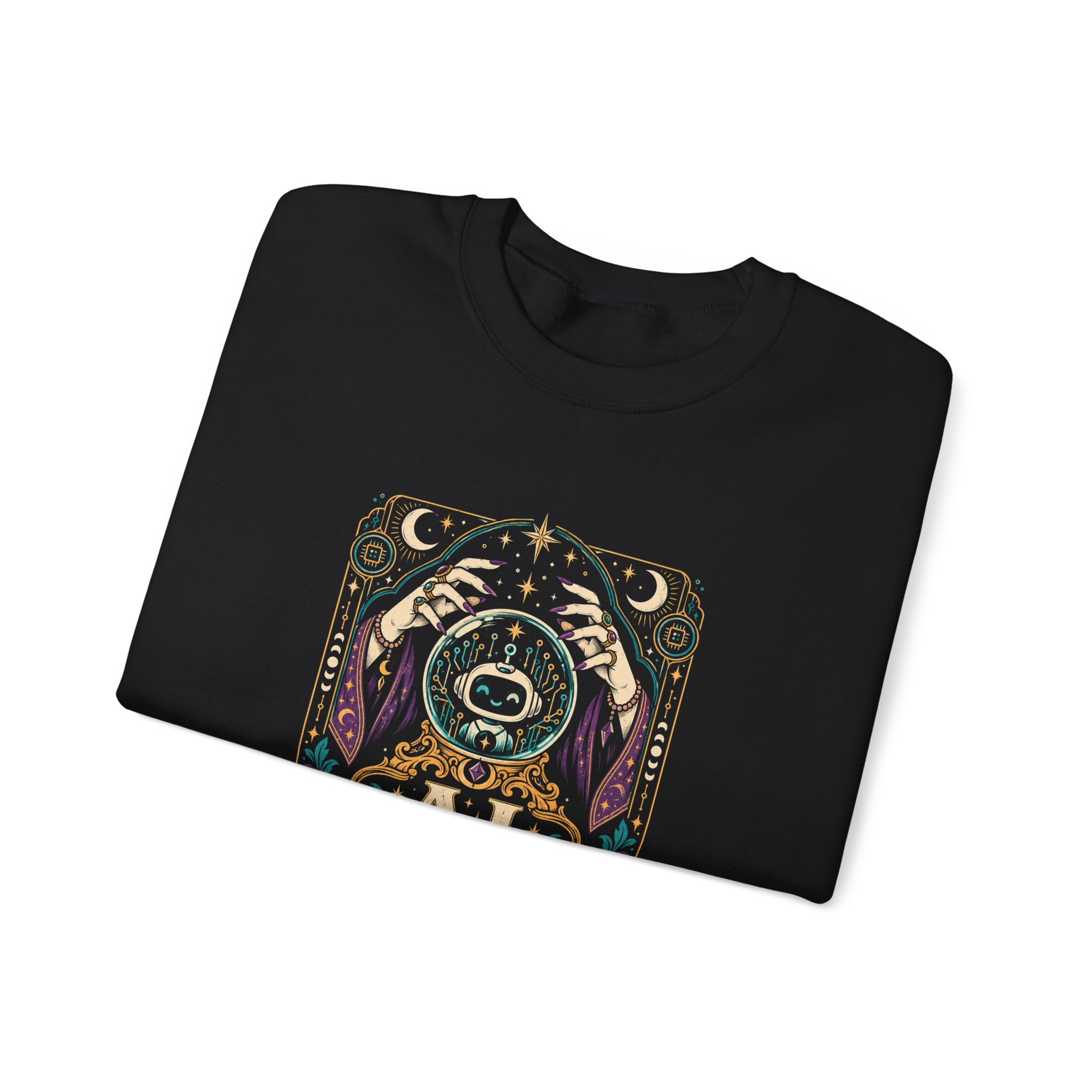 AI Magic Crystal Ball crewneck sweatshirt in Black, folded
