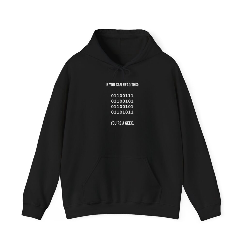 Geek Binary Code hoodie in Black, front view