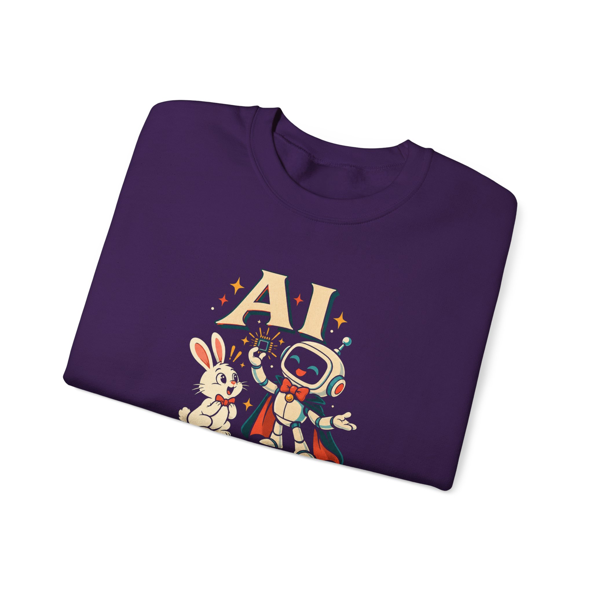 AI Magic Bunny crewneck sweatshirt in Purple, folded