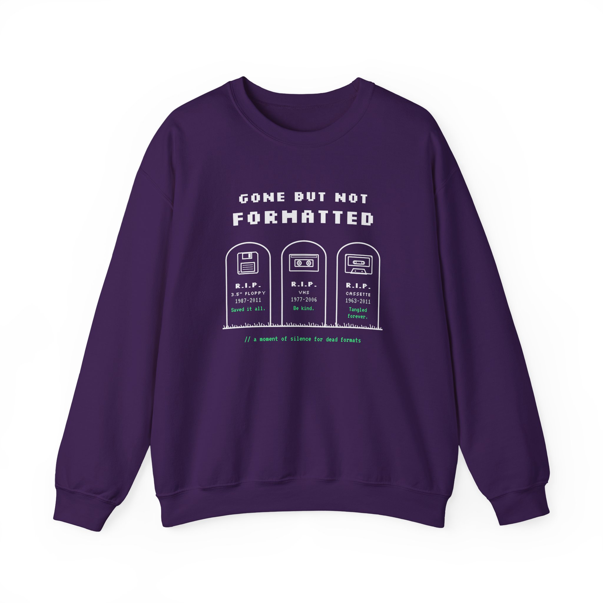 Gone But Not Formatted crewneck sweatshirt in Purple, front view