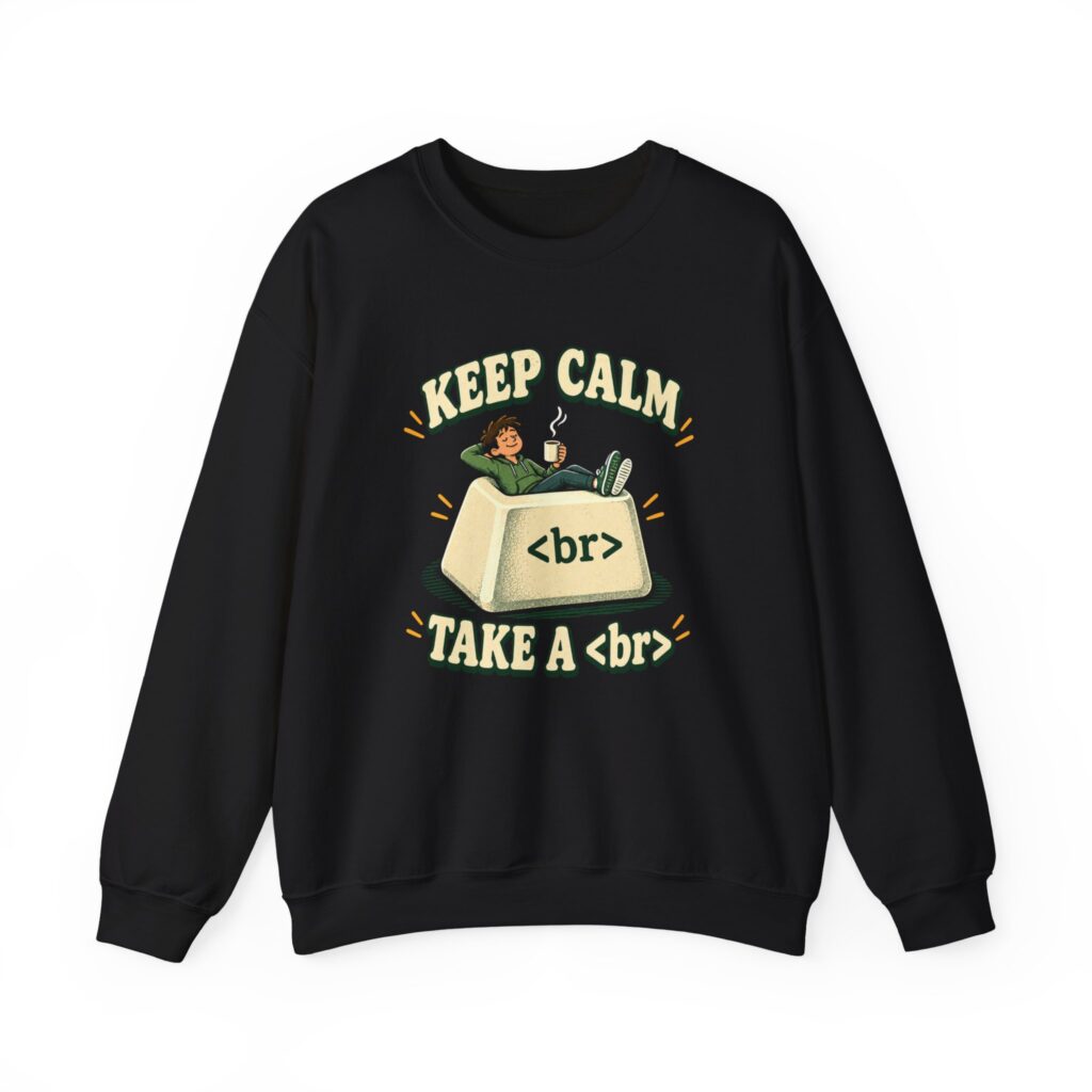 Keep Calm Keycap crewneck sweatshirt in Black, front view
