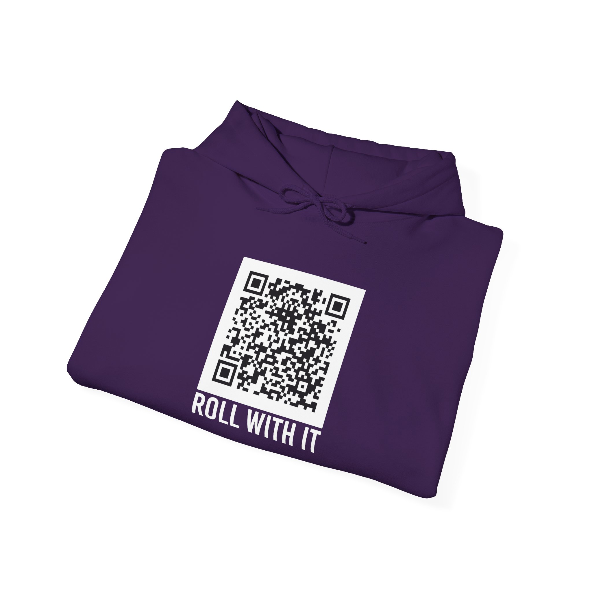 Roll With It QR Code hoodie in Purple, folded