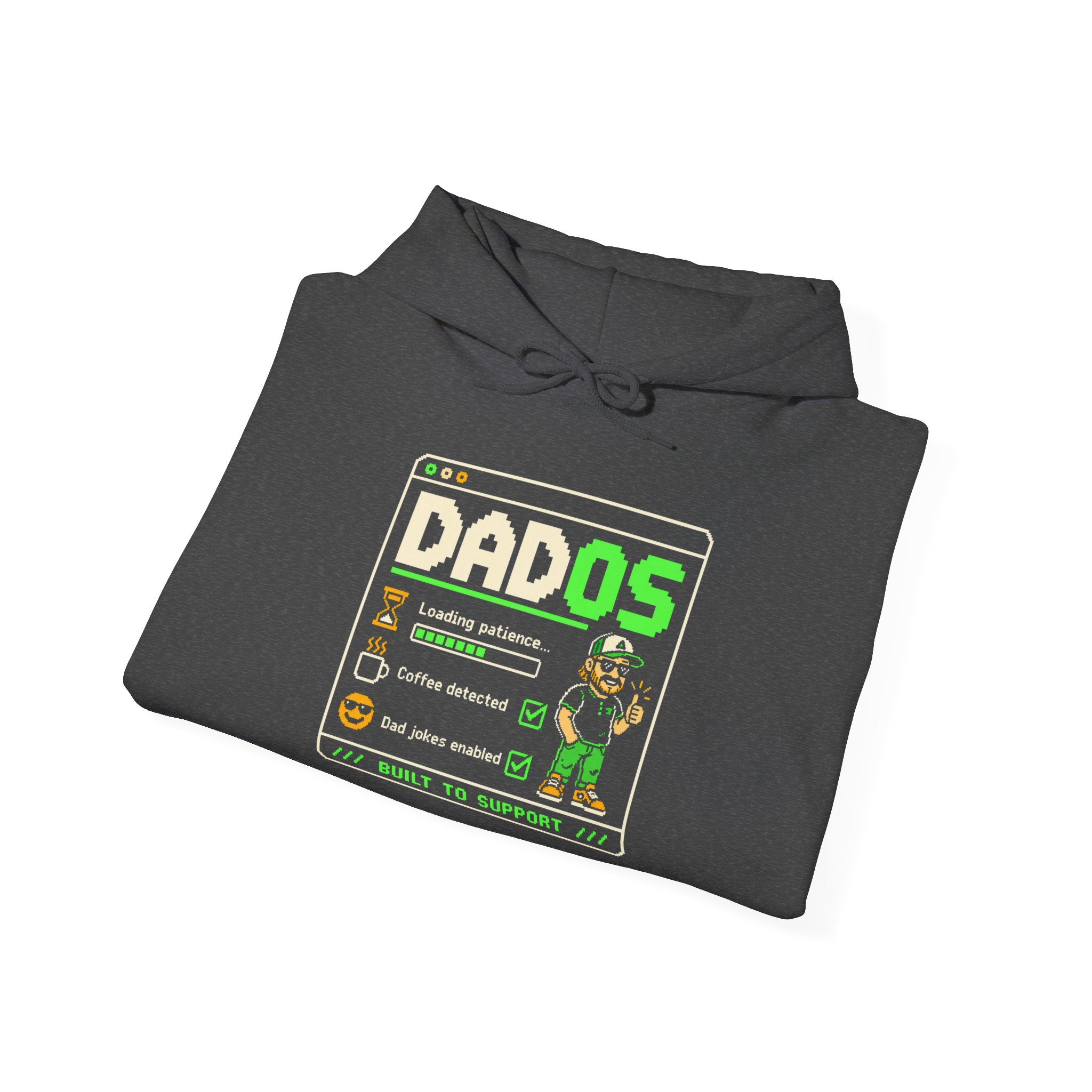 DadOS hoodie in Dark Heather, folded