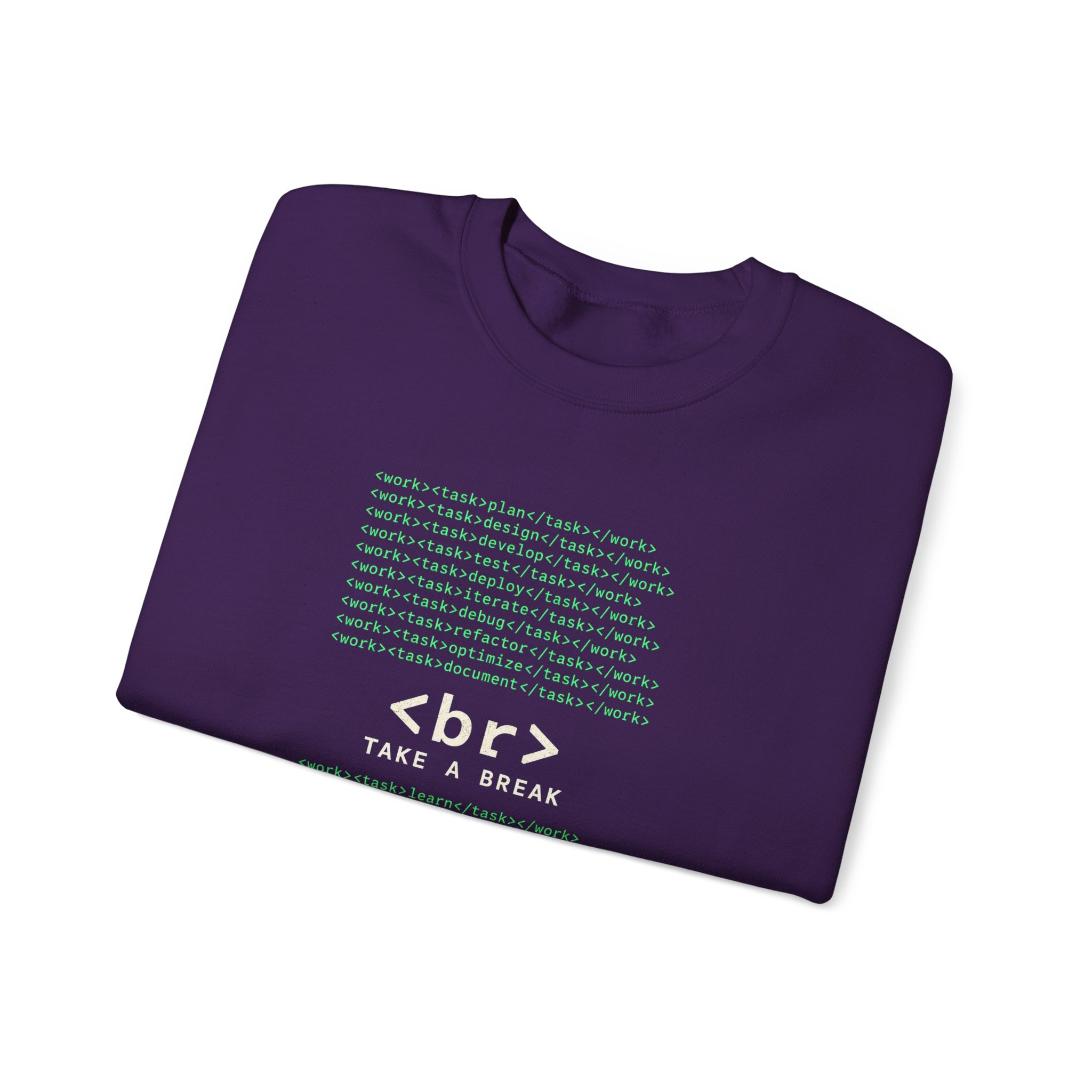 Work Work Break crewneck sweatshirt in Purple, folded