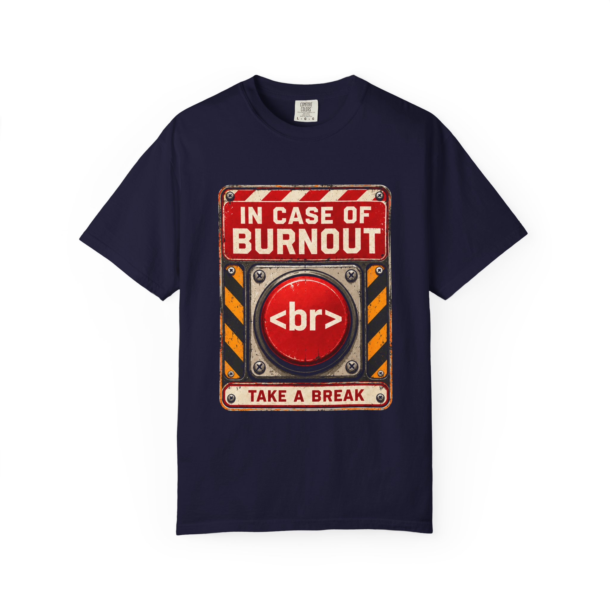In Case of Burnout T-shirt in True Navy, front view