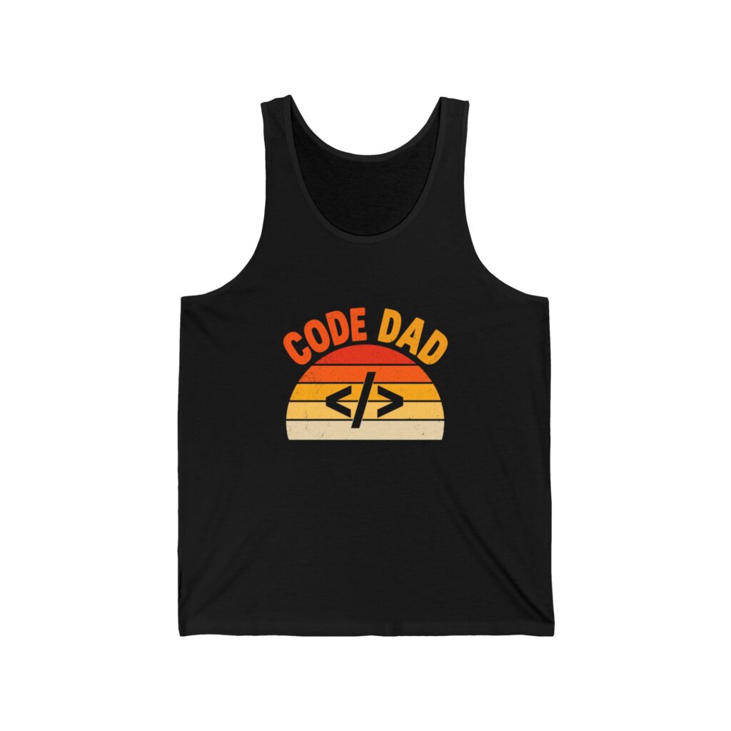 Code Dad unisex tank in Black, front view