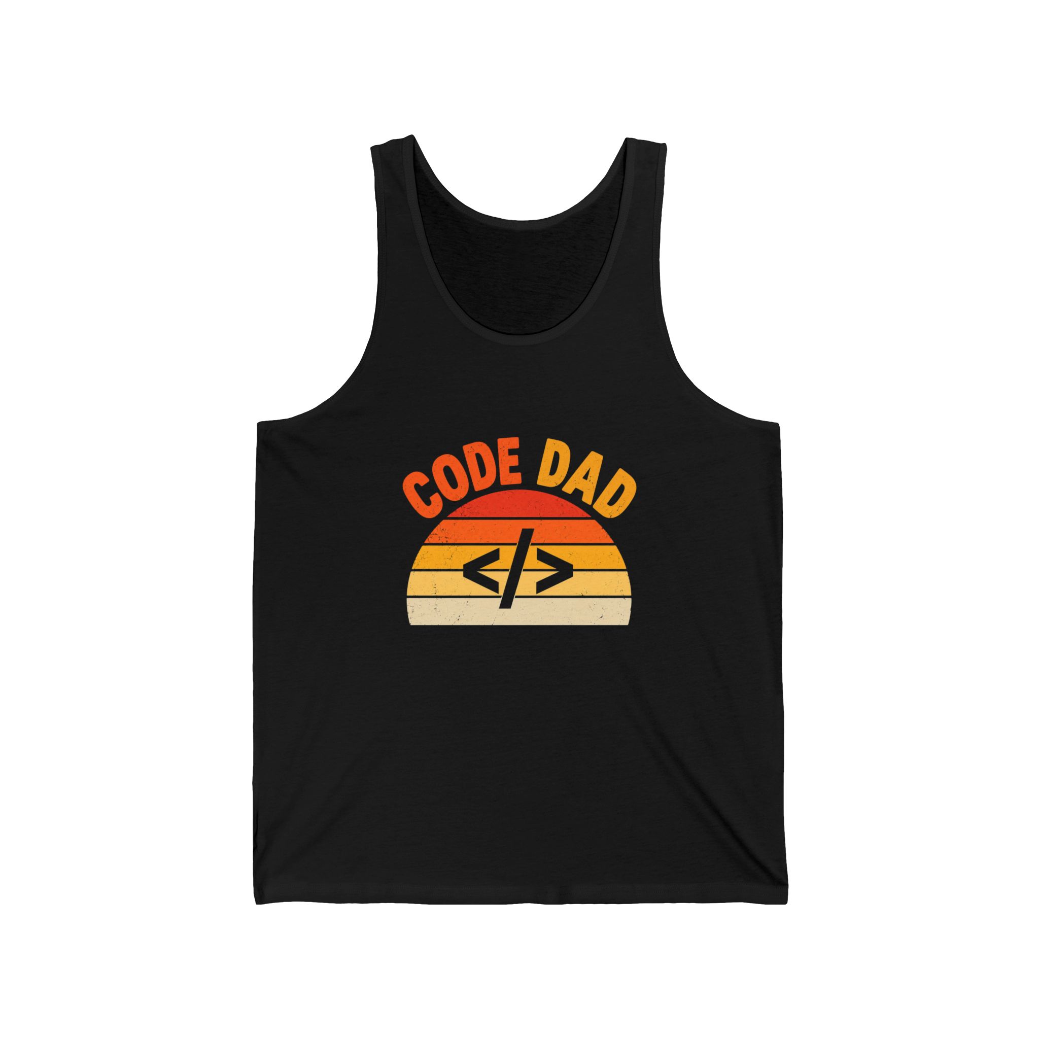 Code Dad unisex tank in Black, front view
