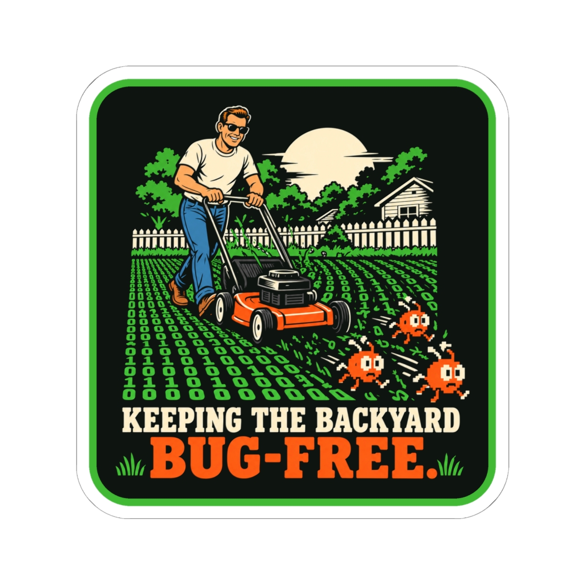 Bug-Free Backyard sticker, 6 inch, front view