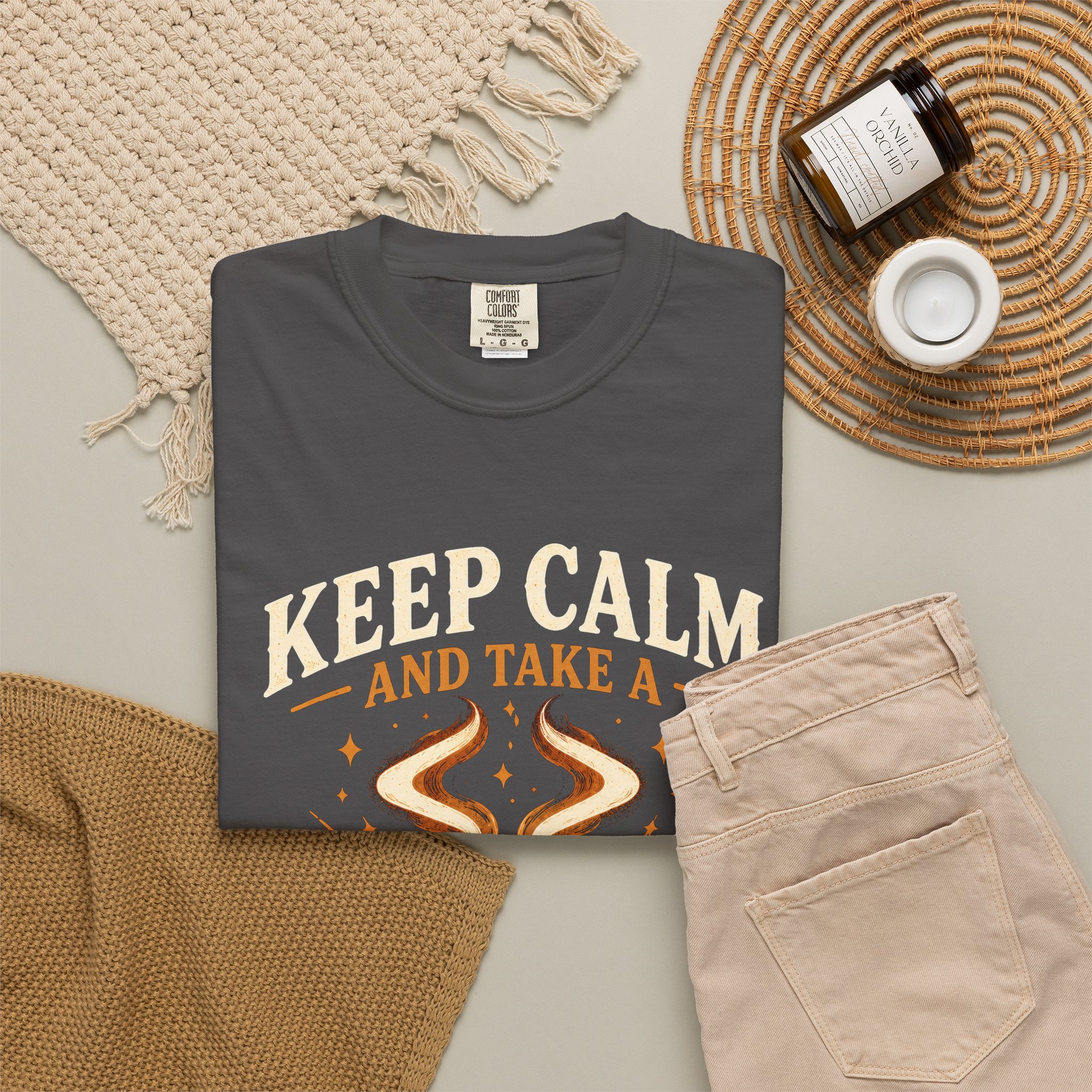 Keep Calm Coffee Break T-shirt in Graphite, folded 2