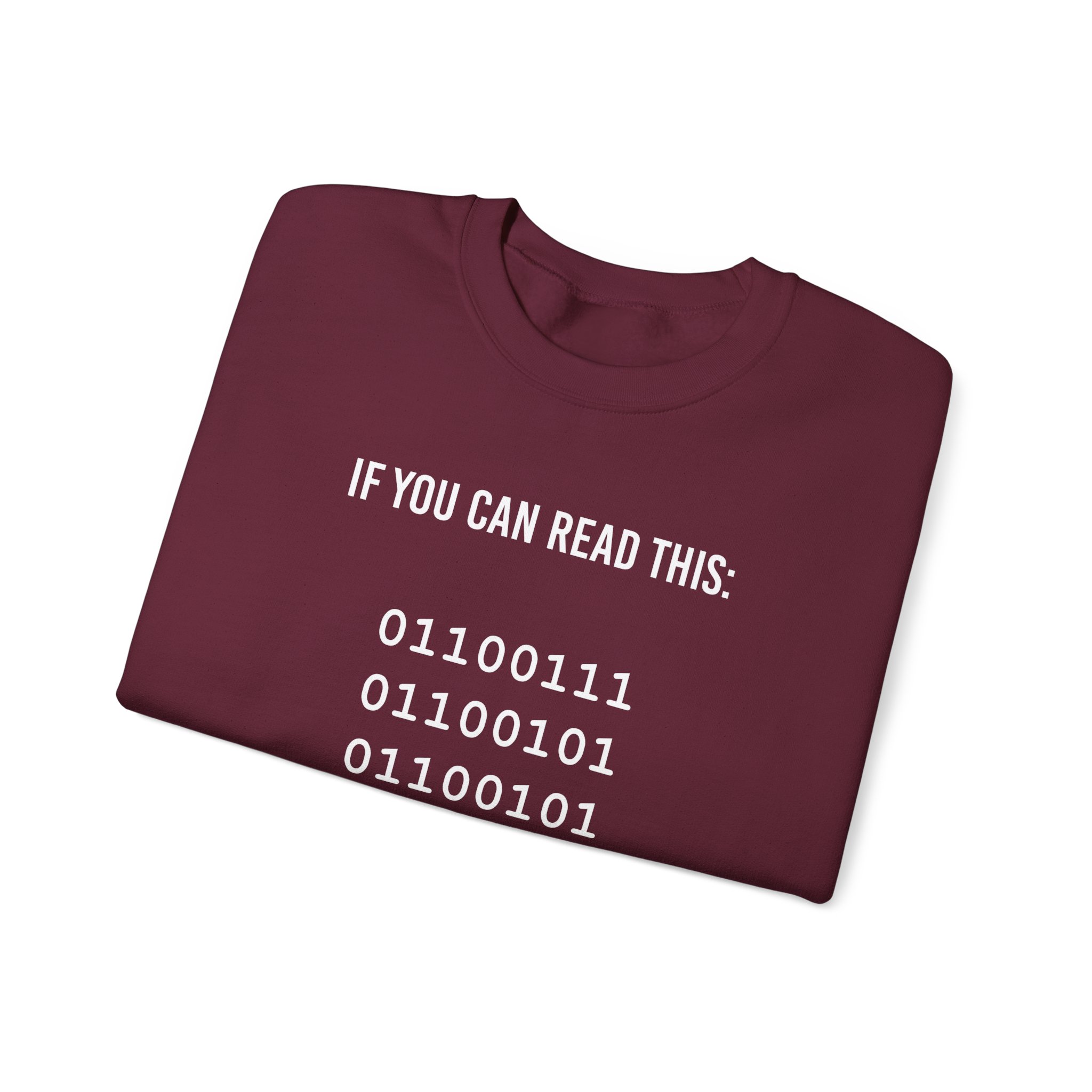 Geek Binary Code crewneck sweatshirt in Maroon, folded