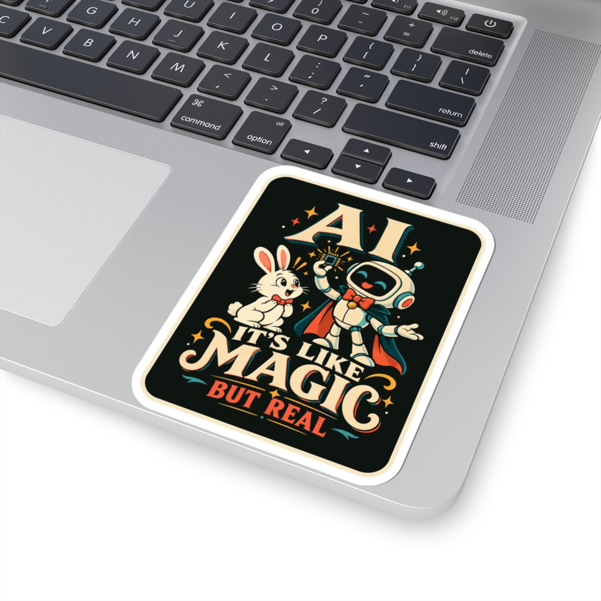 AI Magic Bunny sticker, 4 inch, on a laptop