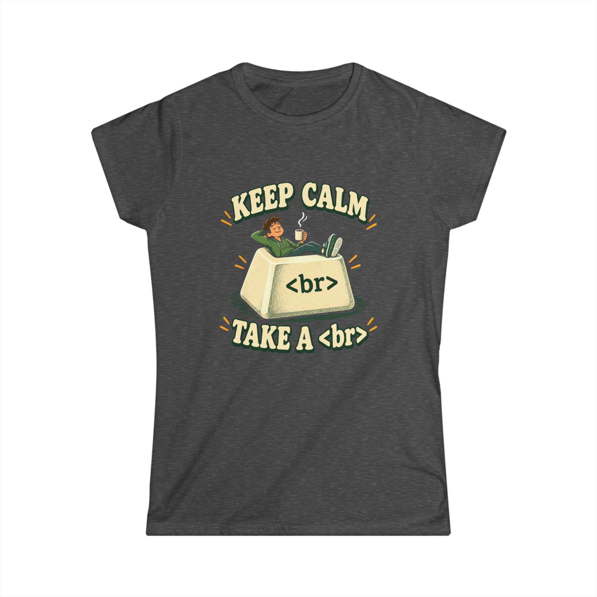 Keep Calm Keycap women's T-shirt in Dark Heather, front view