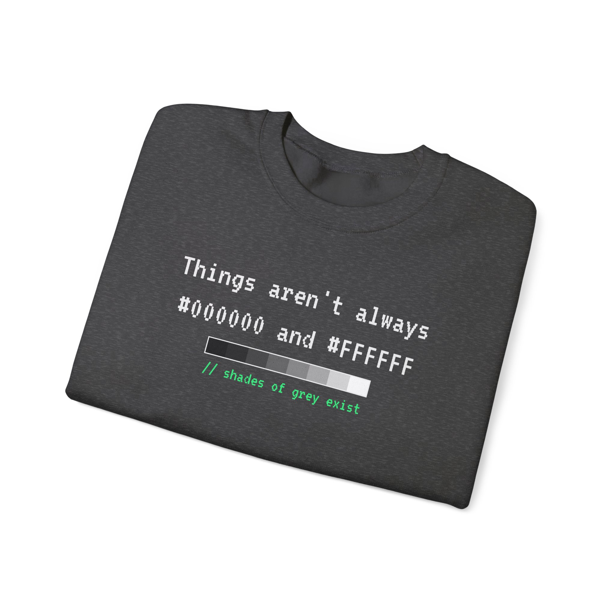 Shades of Grey Exist crewneck sweatshirt in Dark Heather, folded