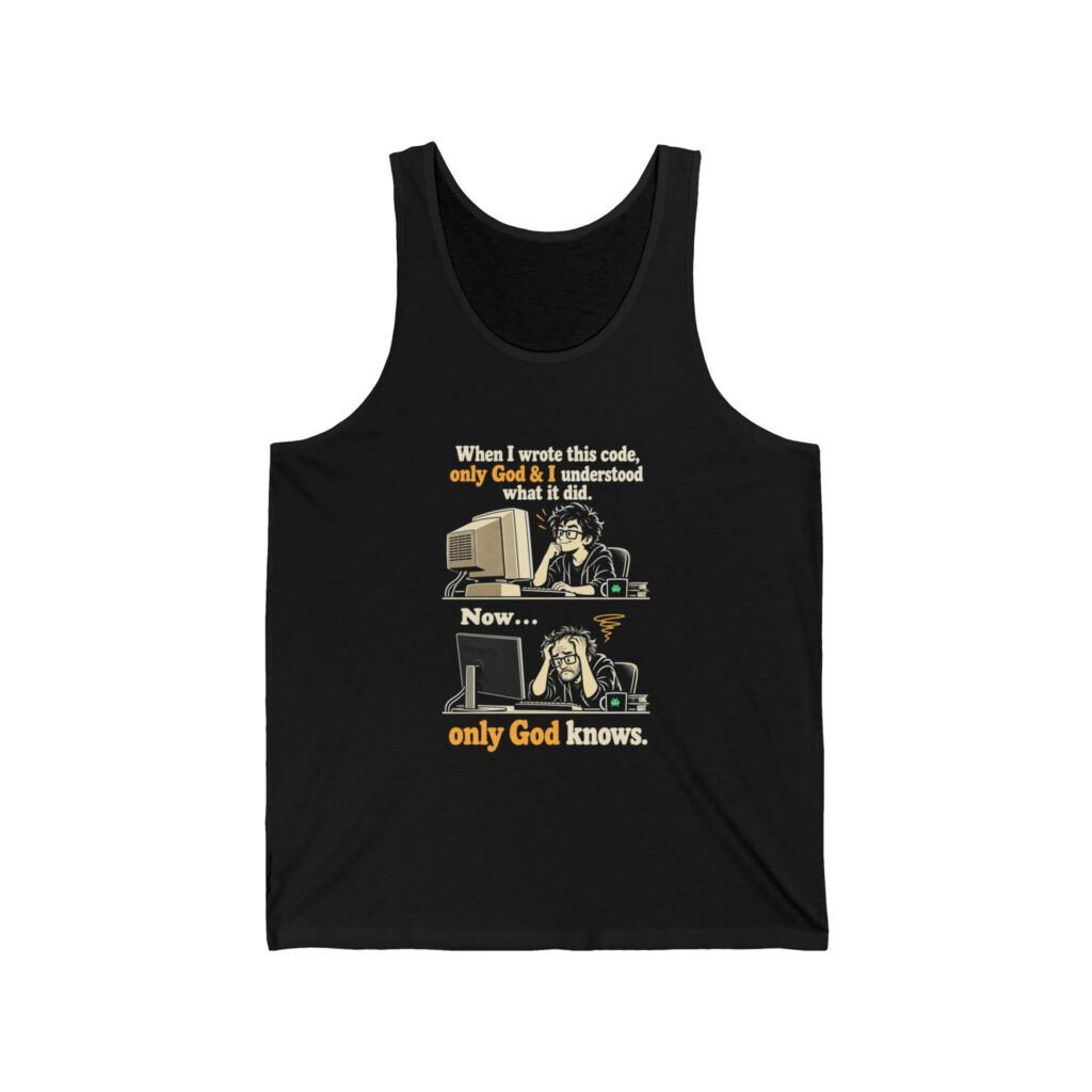 Only God Knows unisex tank in Black, front view
