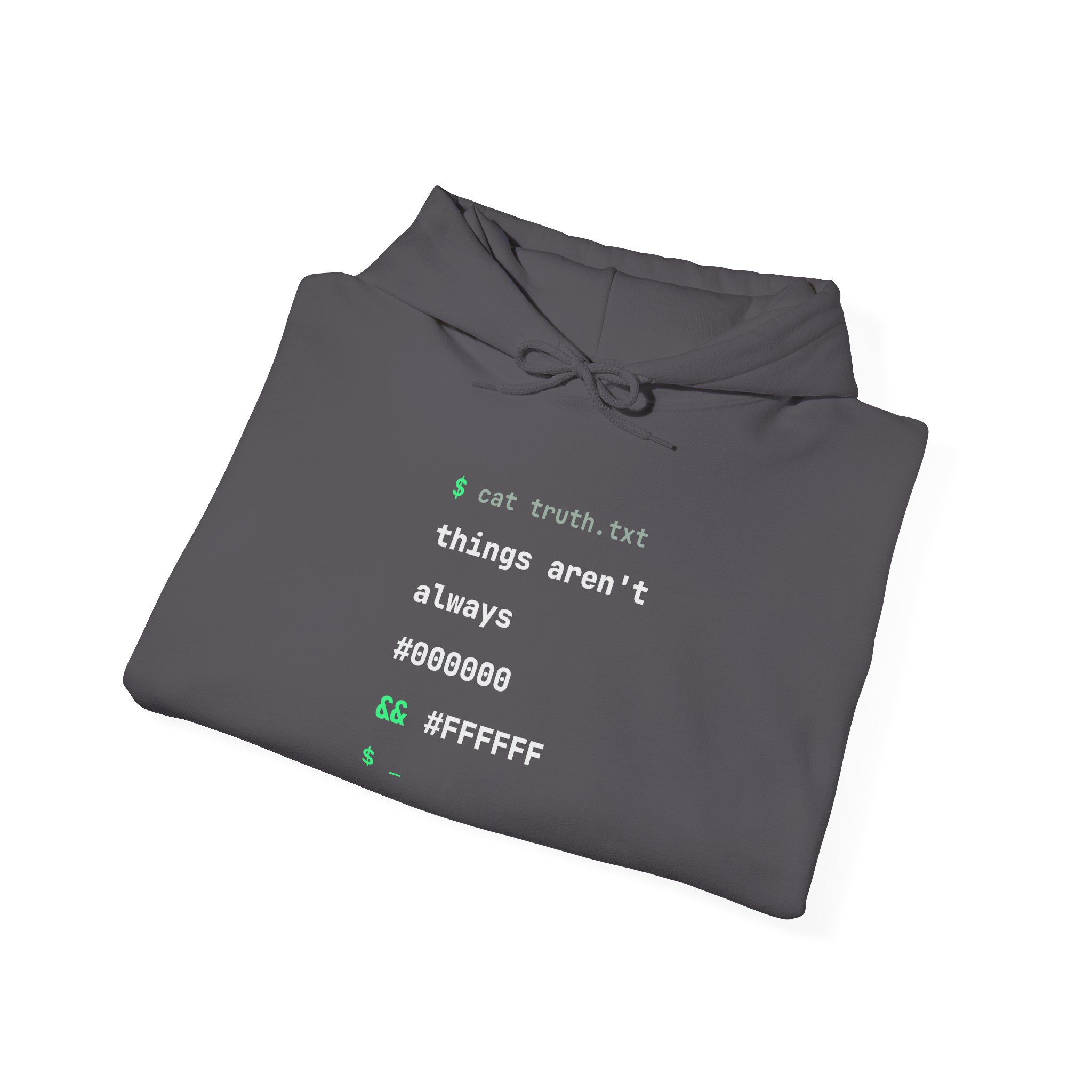 cat truth.txt hoodie in Charcoal, folded