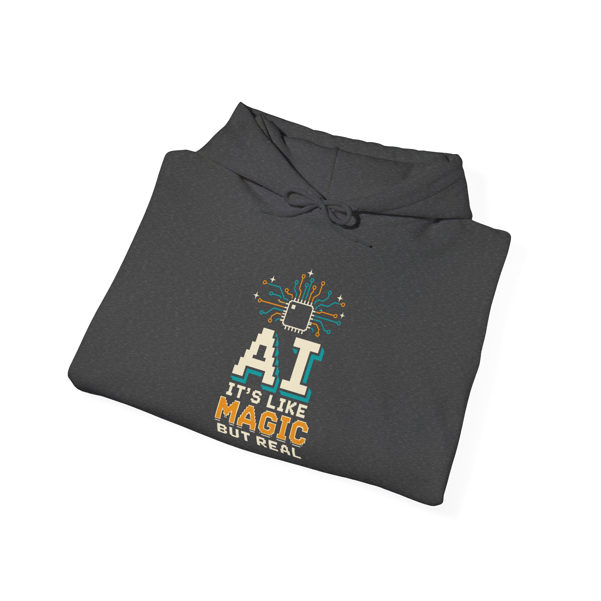 AI Magic Chip hoodie in Dark Heather, folded