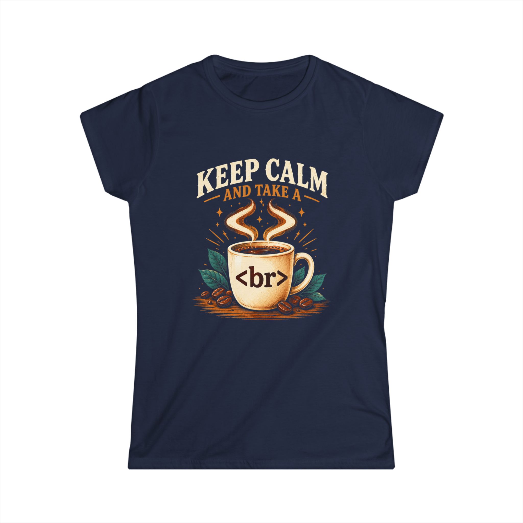 Keep Calm Coffee Break women's T-shirt in Navy, front view