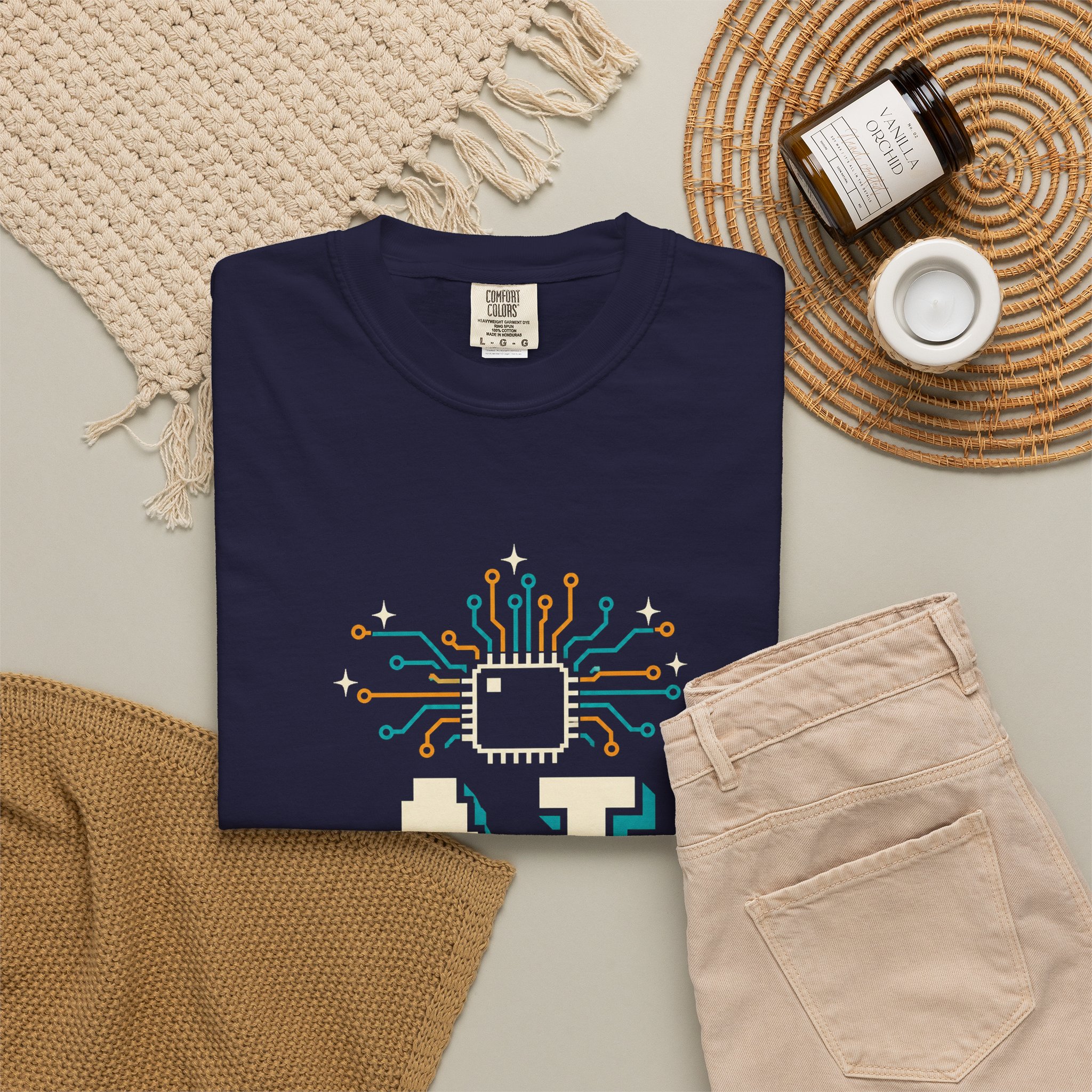 AI Magic Chip T-shirt in True Navy, folded 2