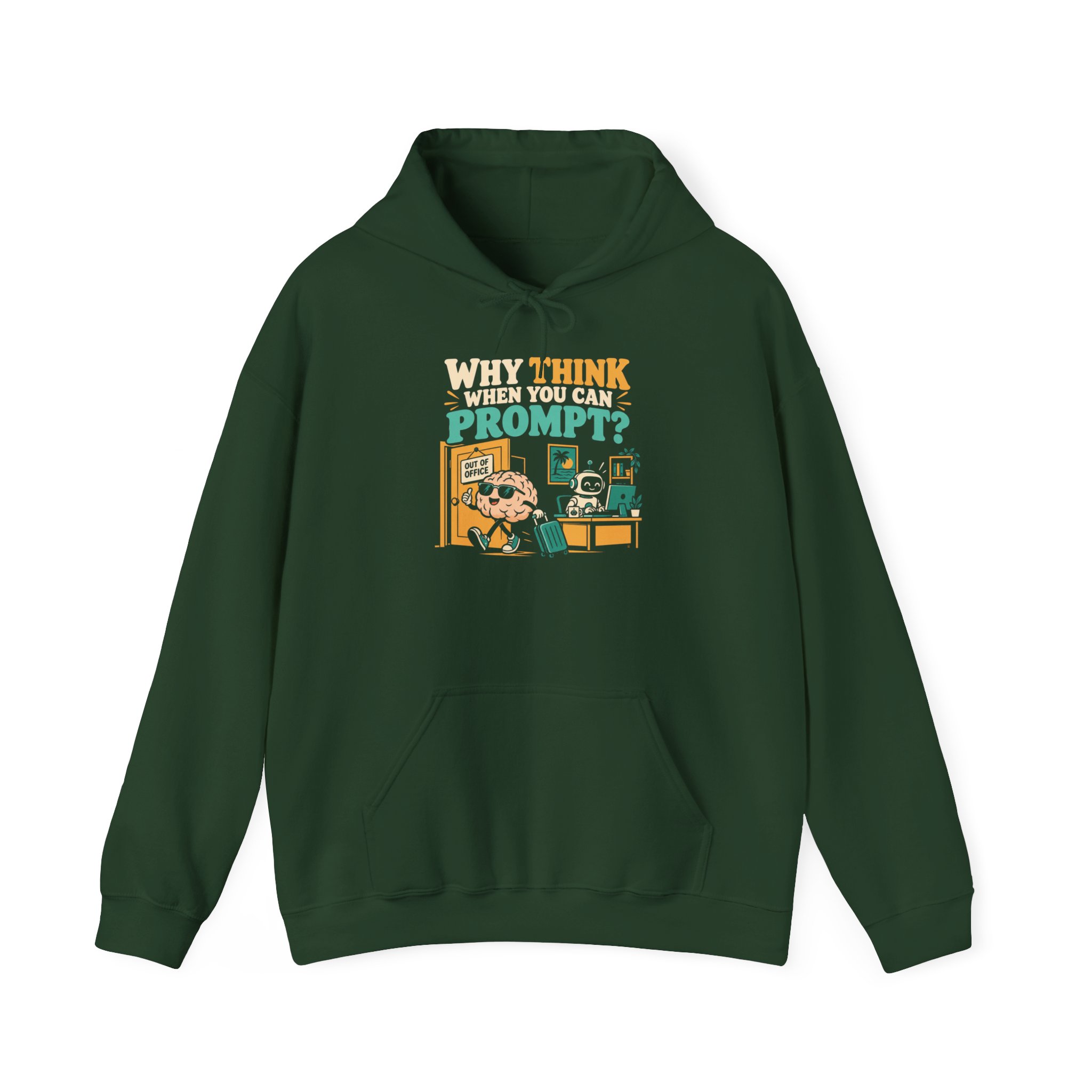 Prompt Out of Office hoodie in Forest Green, front view