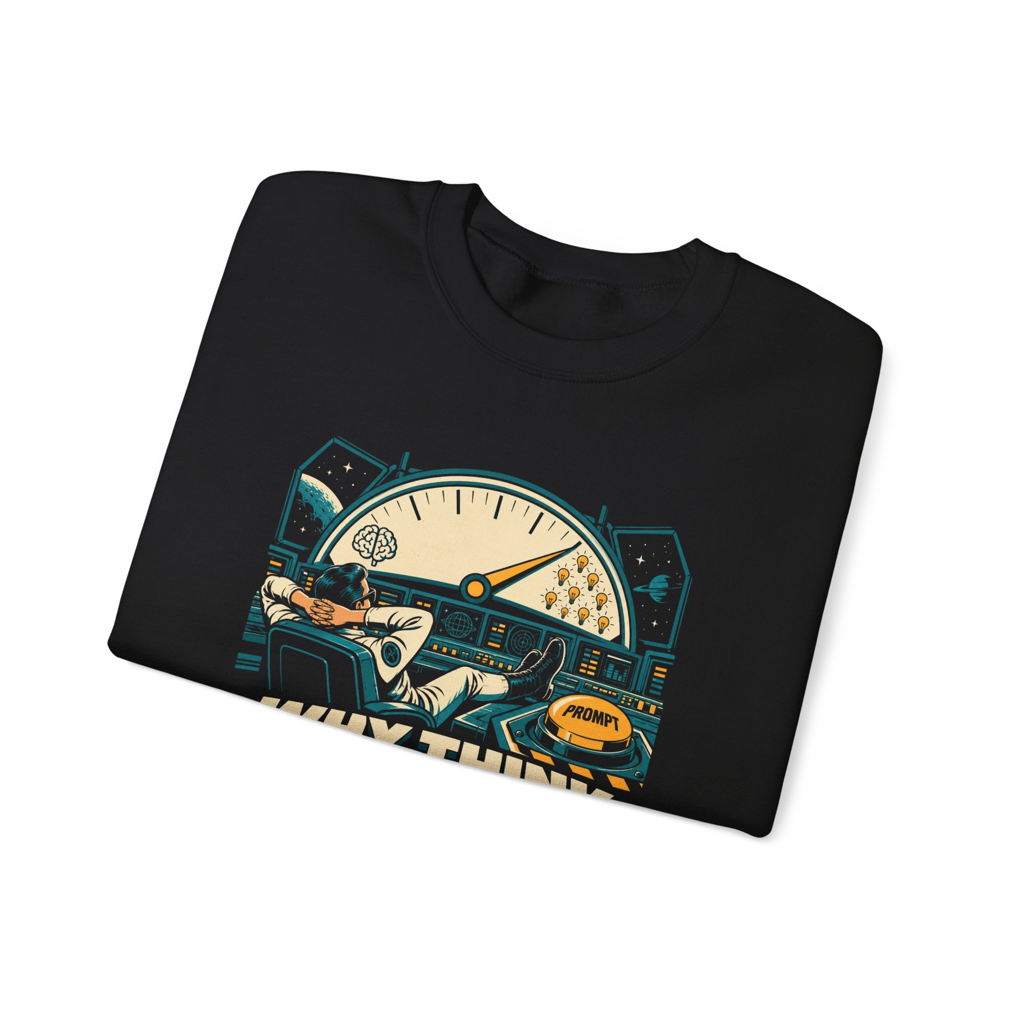 Prompt Mission Control crewneck sweatshirt in Black, folded