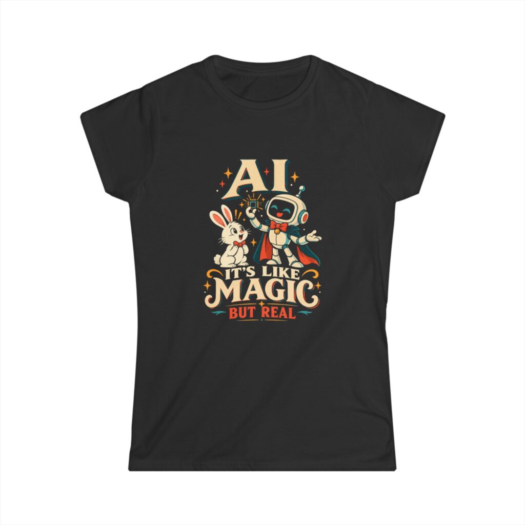 AI Magic Bunny women's T-shirt in Black, front view