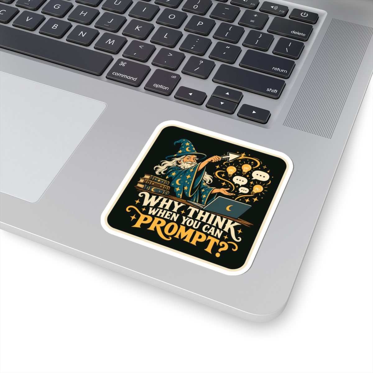Prompt Wizard sticker, 3 inch, on a laptop