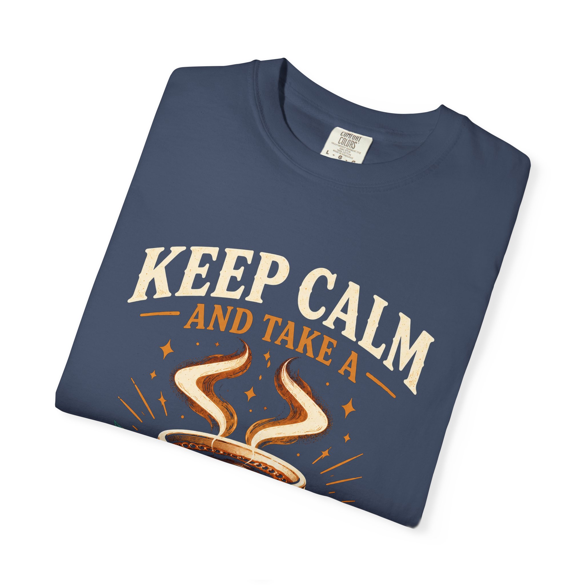 Keep Calm Coffee Break T-shirt in Midnight, folded