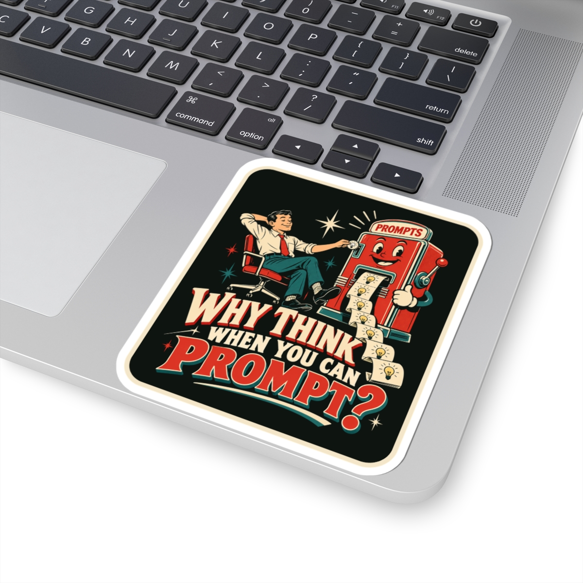 Prompt Machine sticker, 4 inch, on a laptop