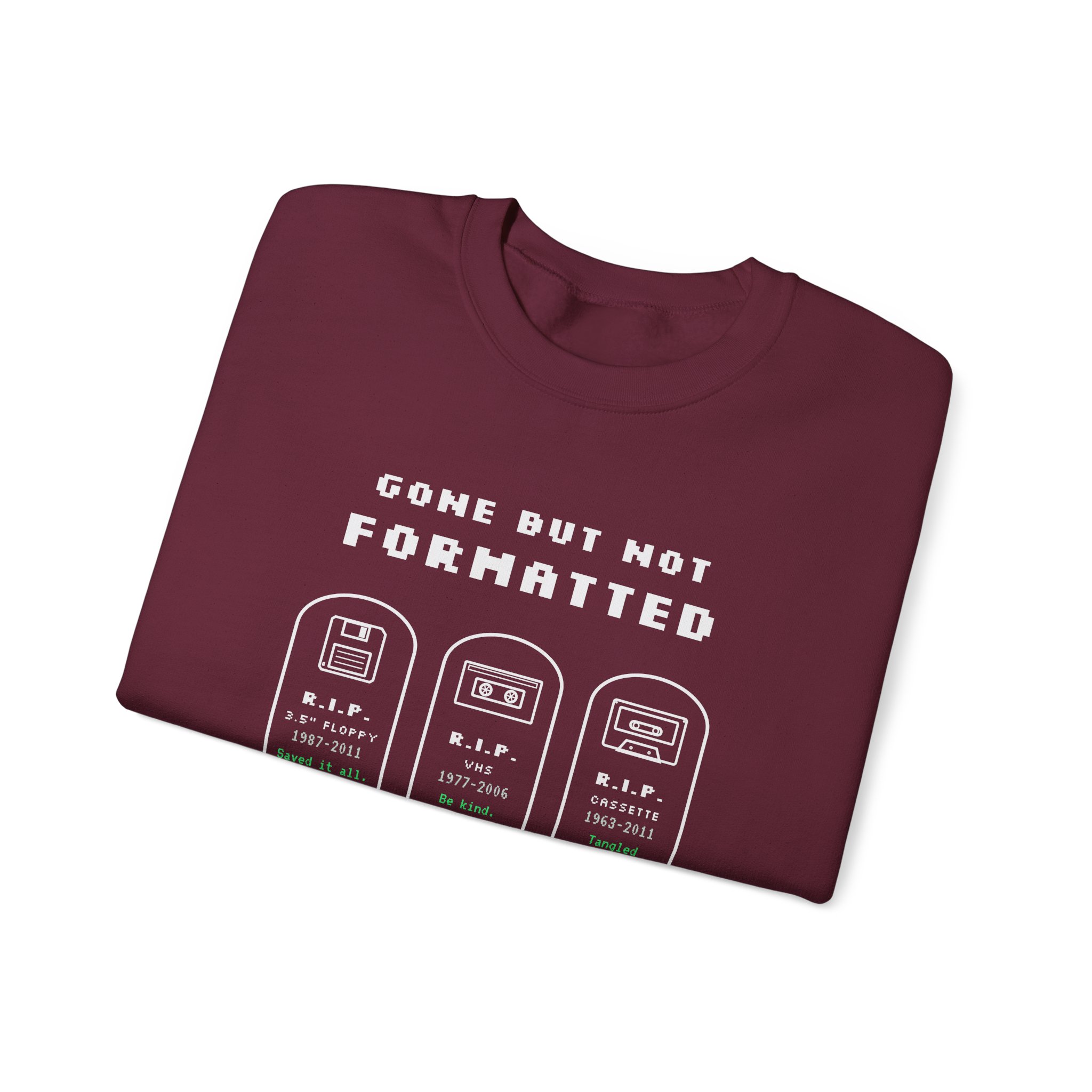 Gone But Not Formatted crewneck sweatshirt in Maroon, folded