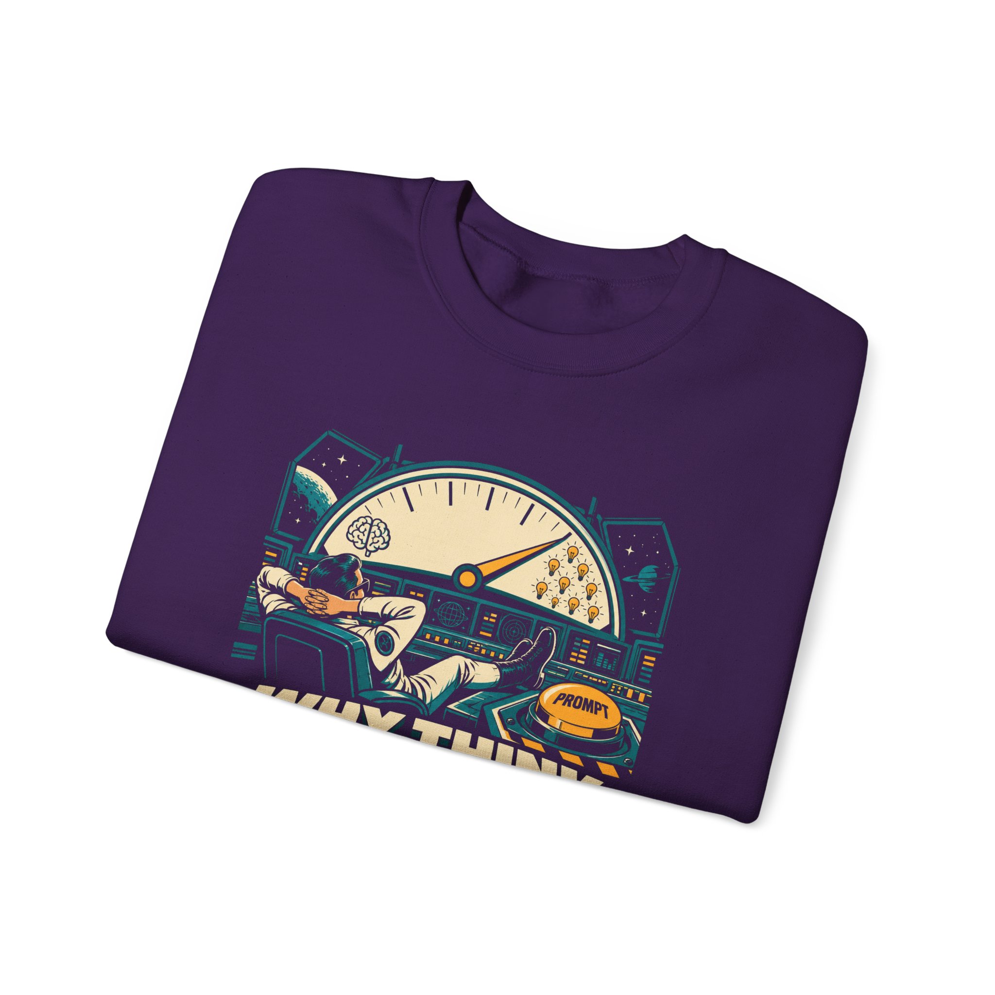 Prompt Mission Control crewneck sweatshirt in Purple, folded