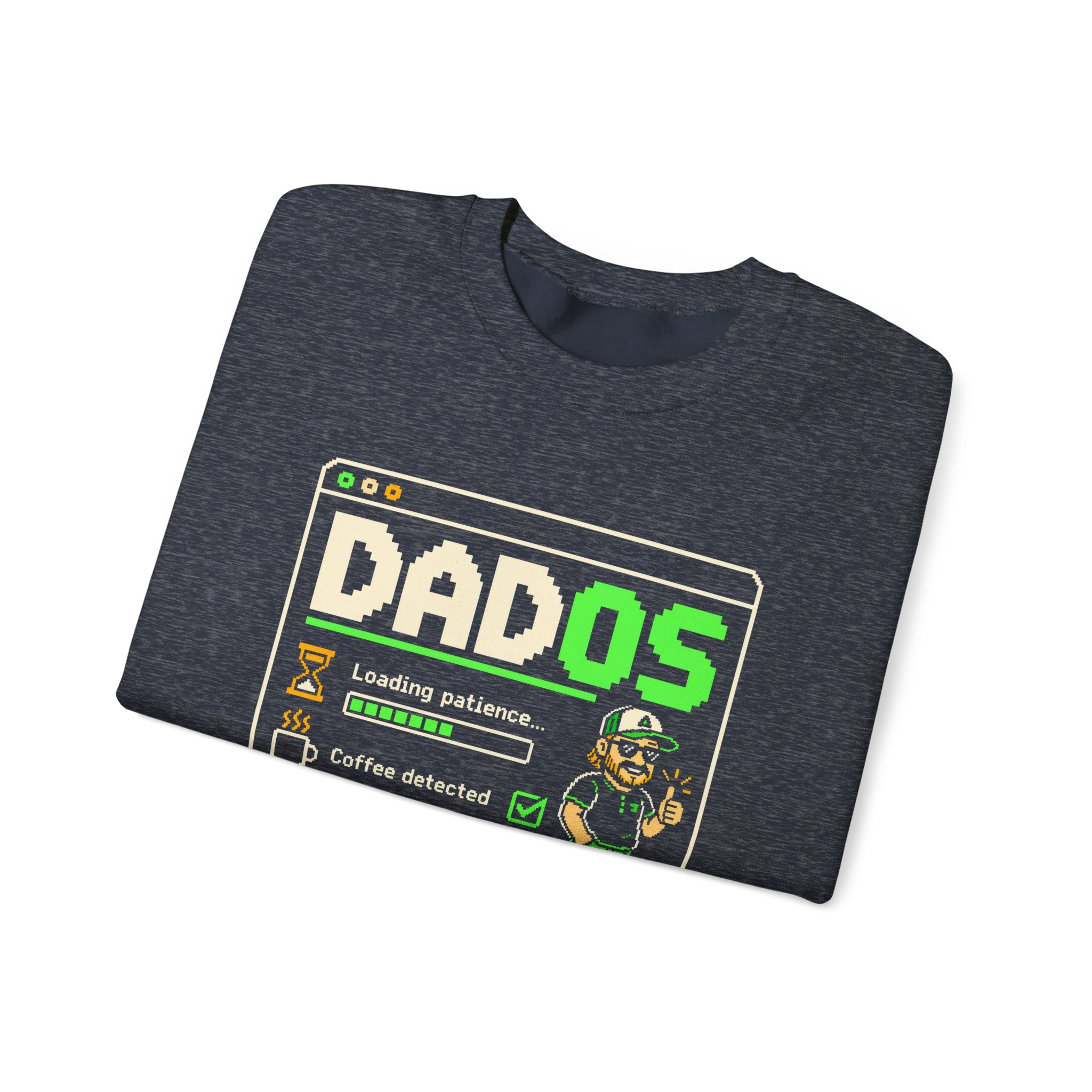 DadOS crewneck sweatshirt in Heather Sport Dark Navy, folded