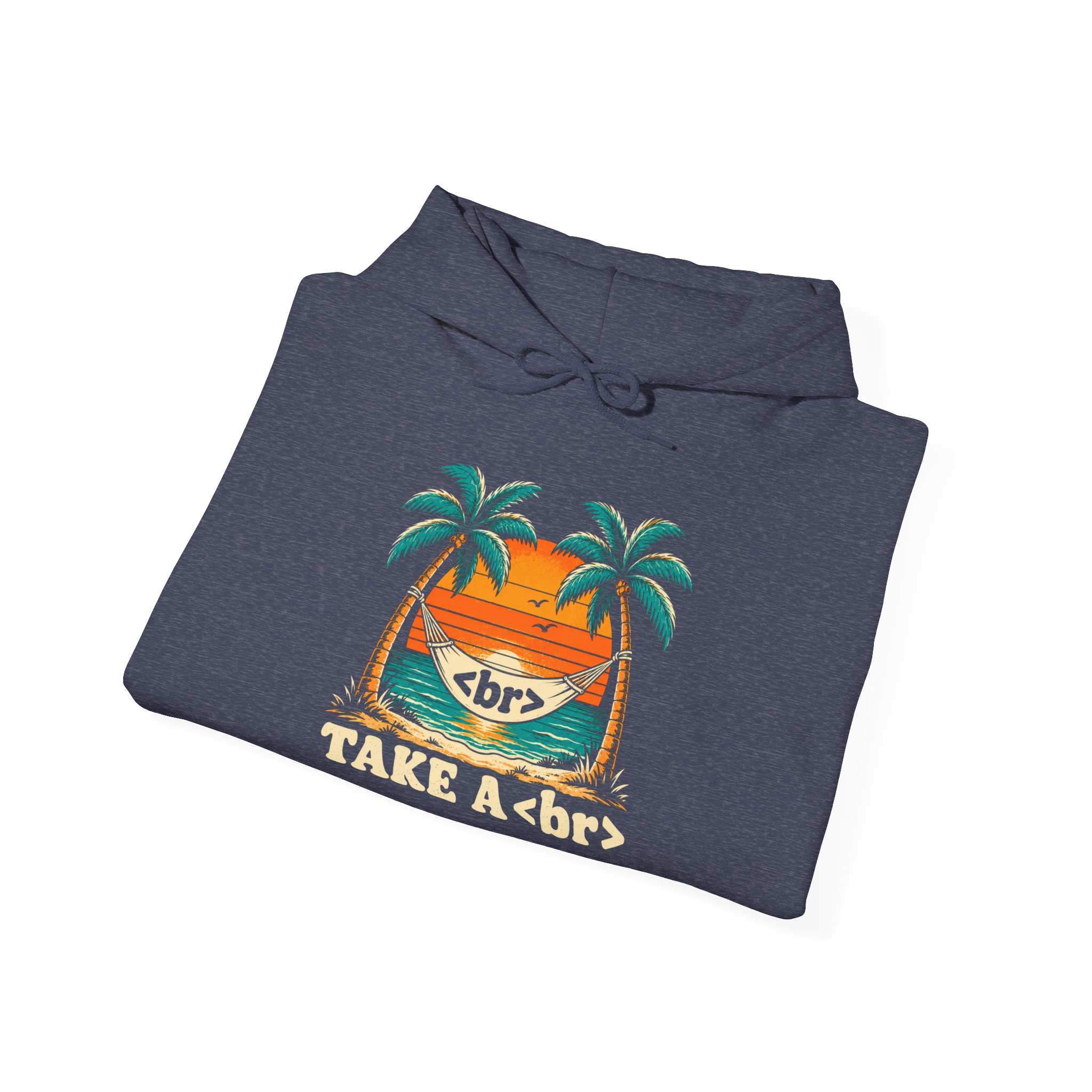Take a Break Hammock hoodie in Heather Sport Dark Navy, folded
