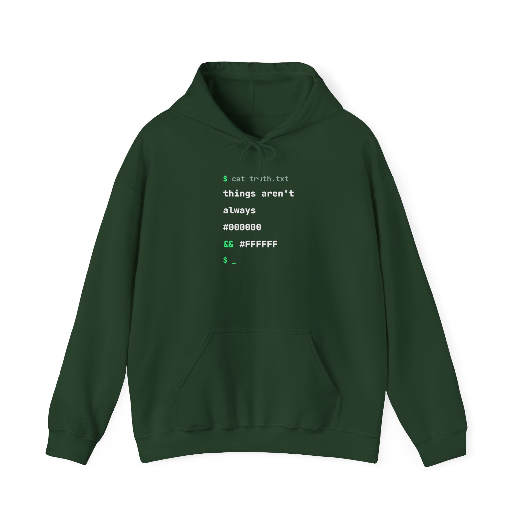 cat truth.txt hoodie in Forest Green, front view