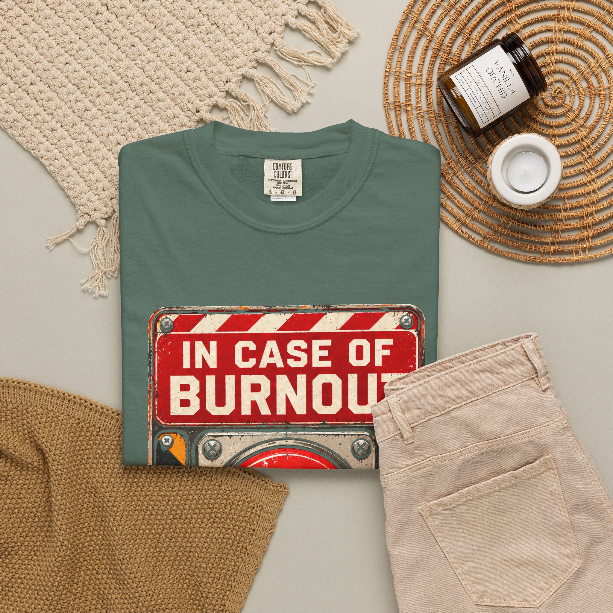 In Case of Burnout T-shirt in Blue Spruce, folded 2