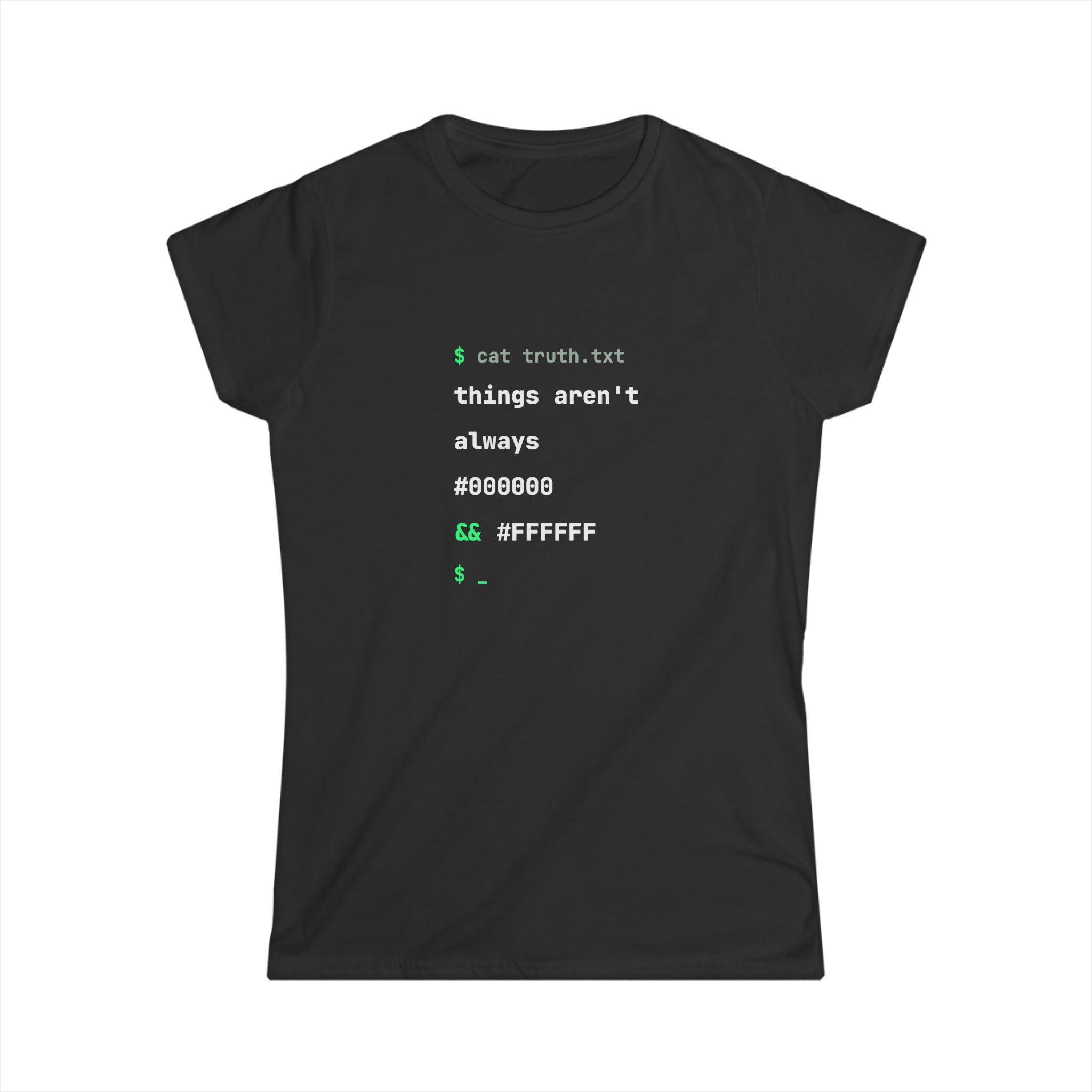 cat truth.txt women's T-shirt in Black, front view