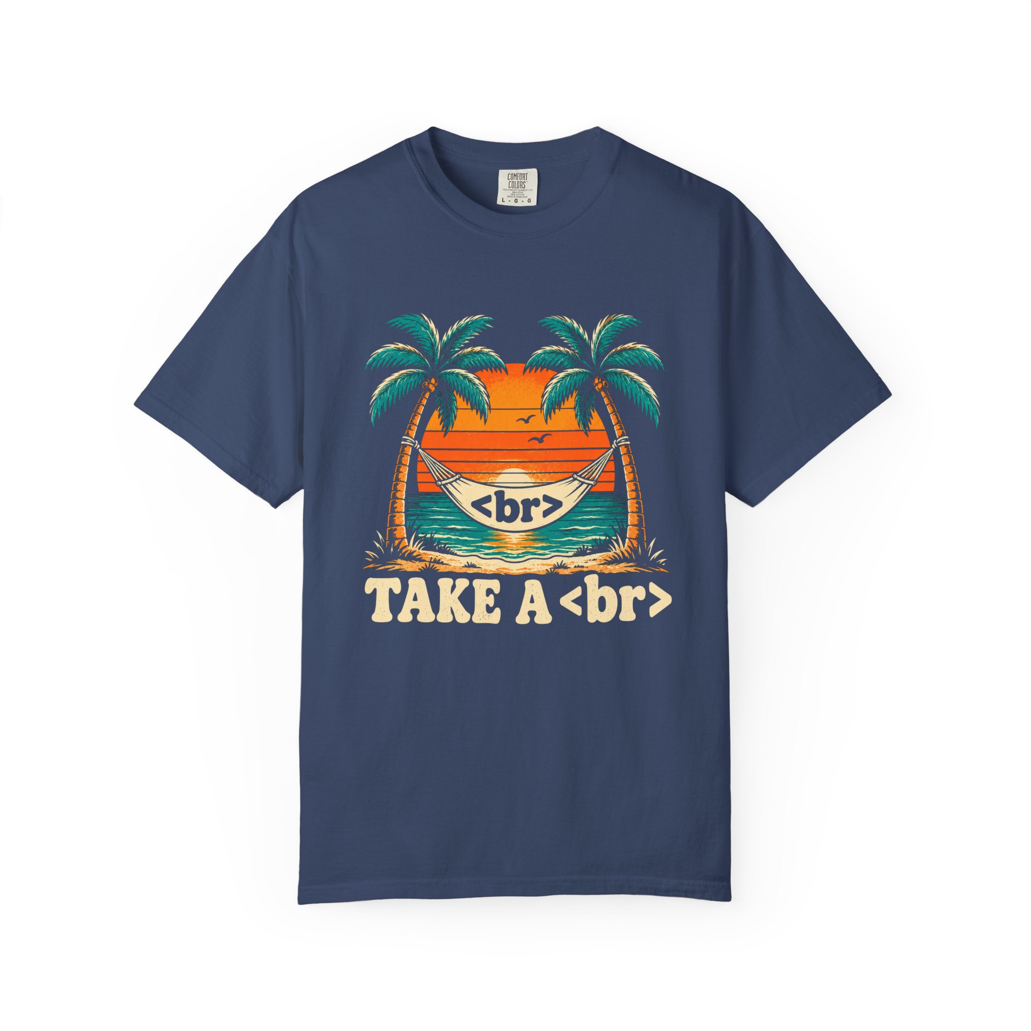 Take a Break Hammock T-shirt in China Blue, front view