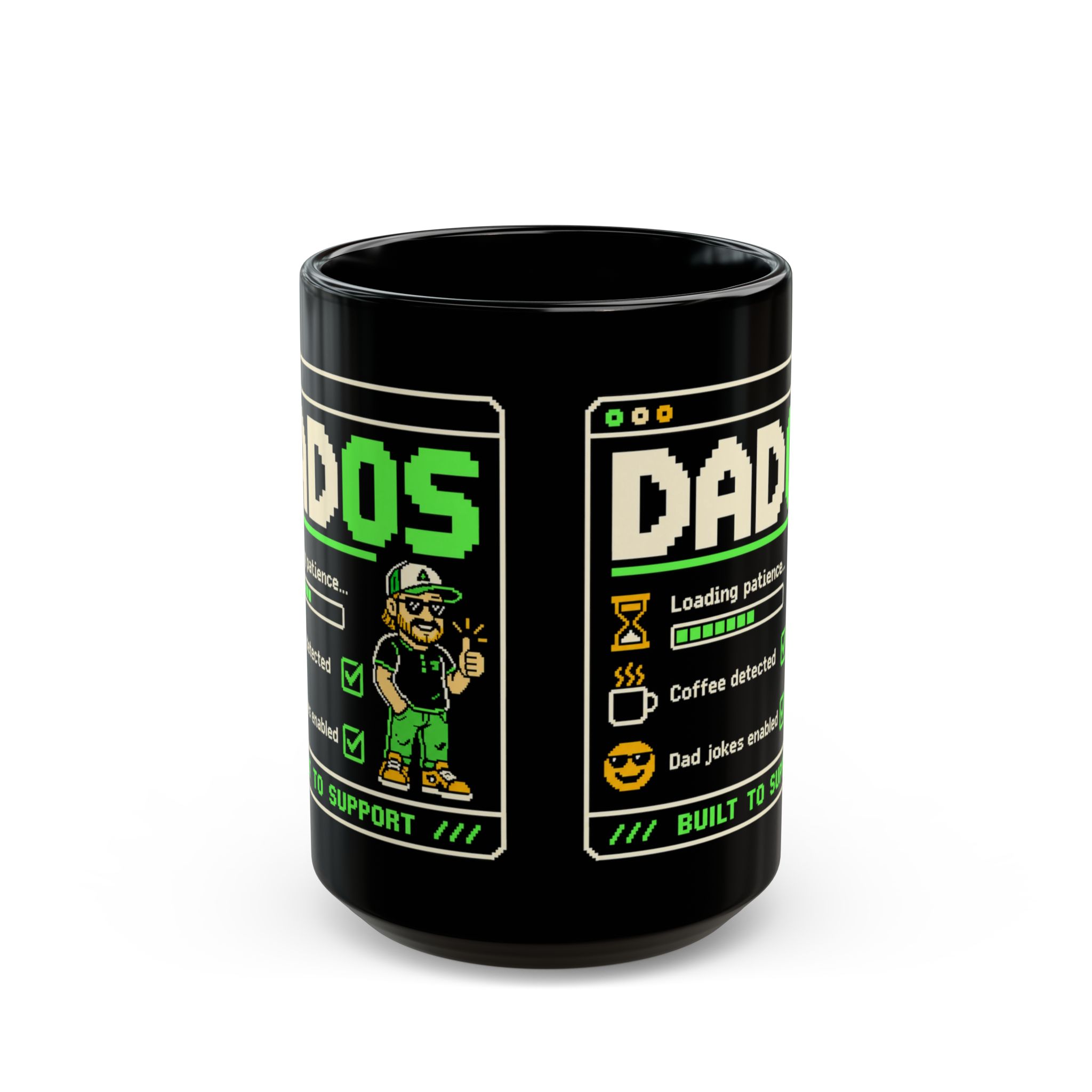 DadOS black mug, 15 oz, front view