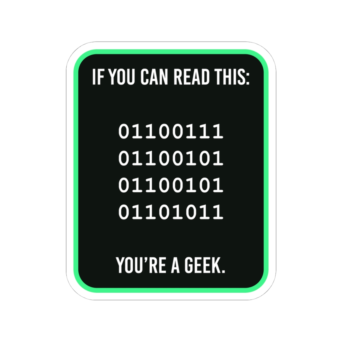 Geek Binary Code sticker, 4 inch, front view