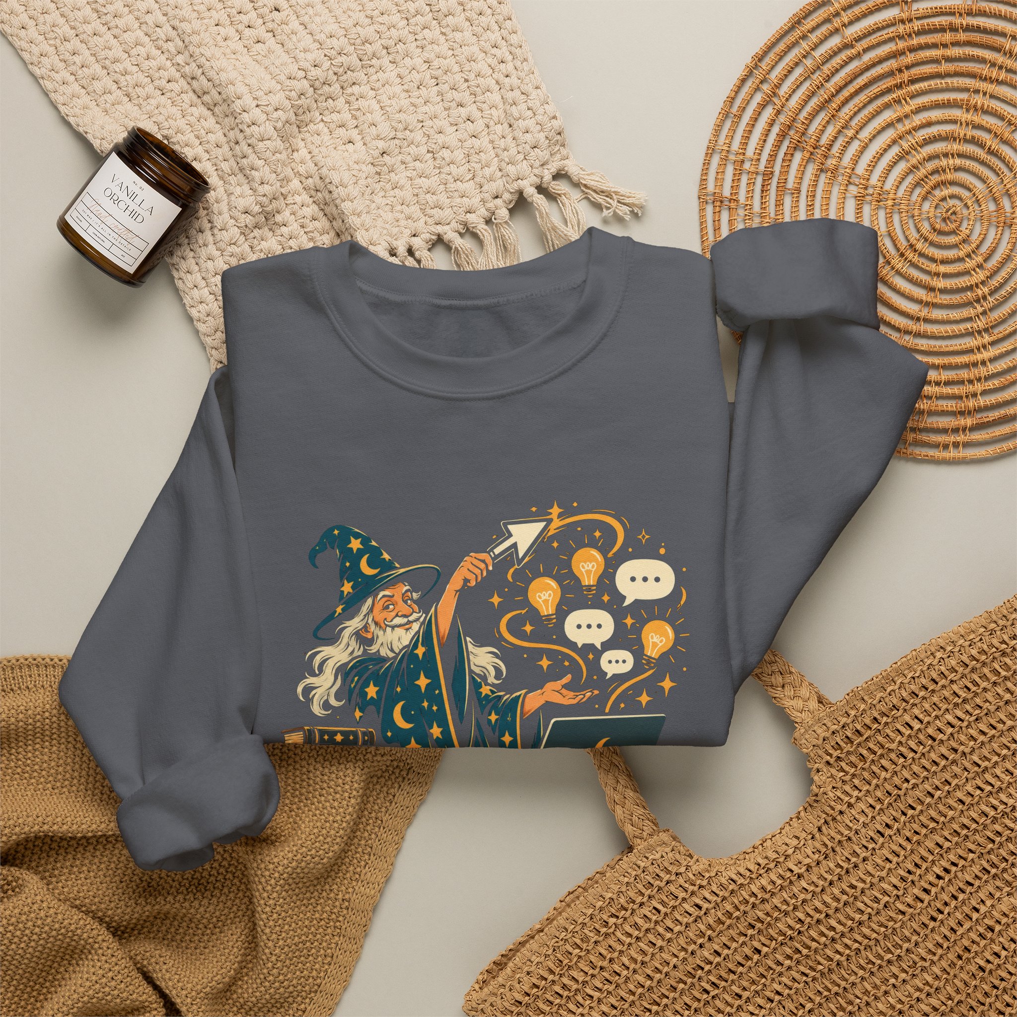 Prompt Wizard crewneck sweatshirt in Charcoal, folded 2