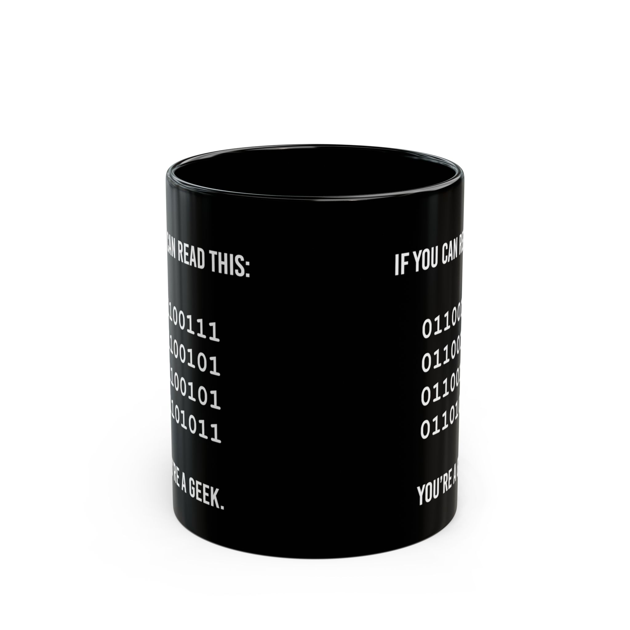 Geek Binary Code black mug, 11 oz, front view