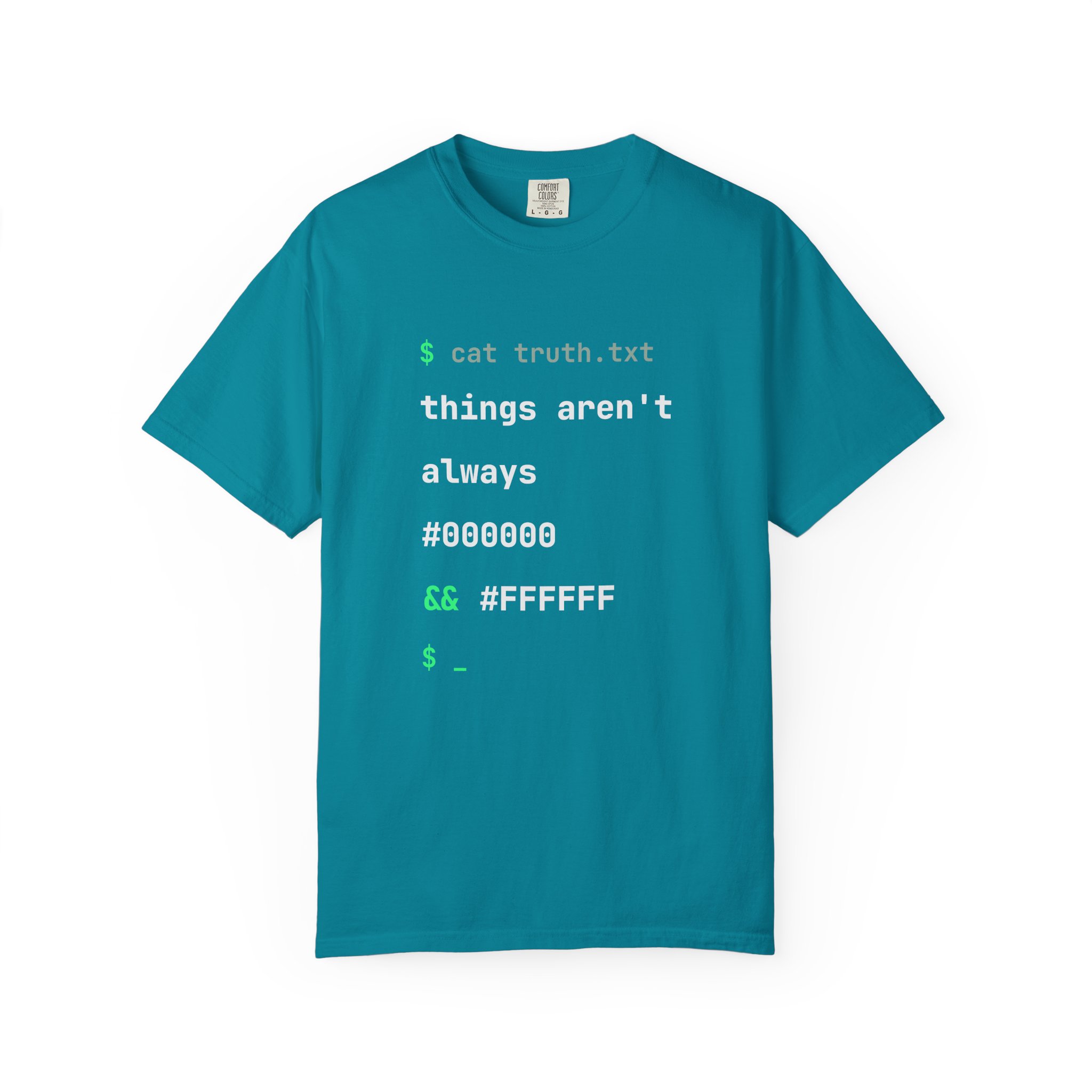 cat truth.txt T-shirt in Topaz Blue, front view