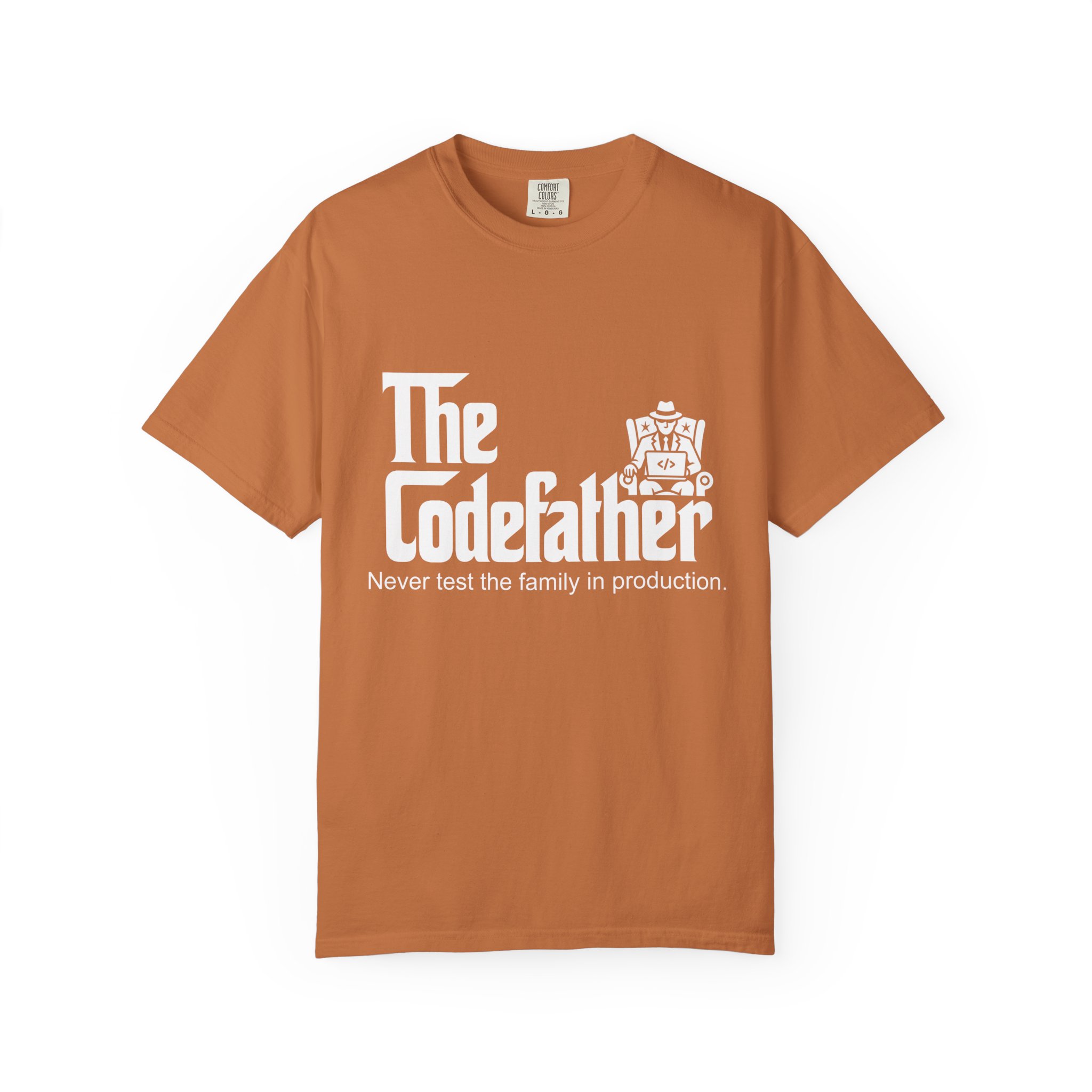The Codefather T-shirt in Yam, front view