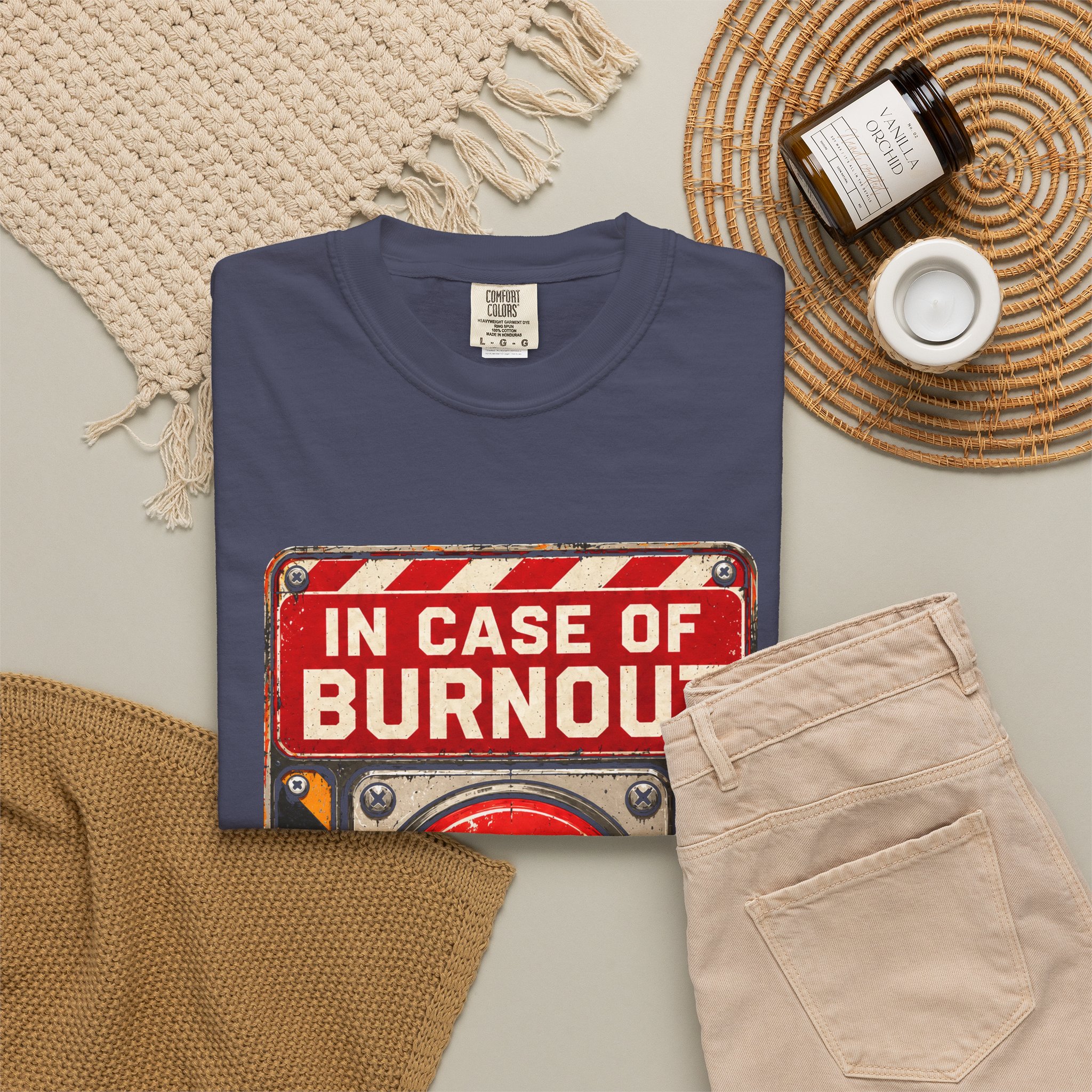 In Case of Burnout T-shirt in Denim, folded 2
