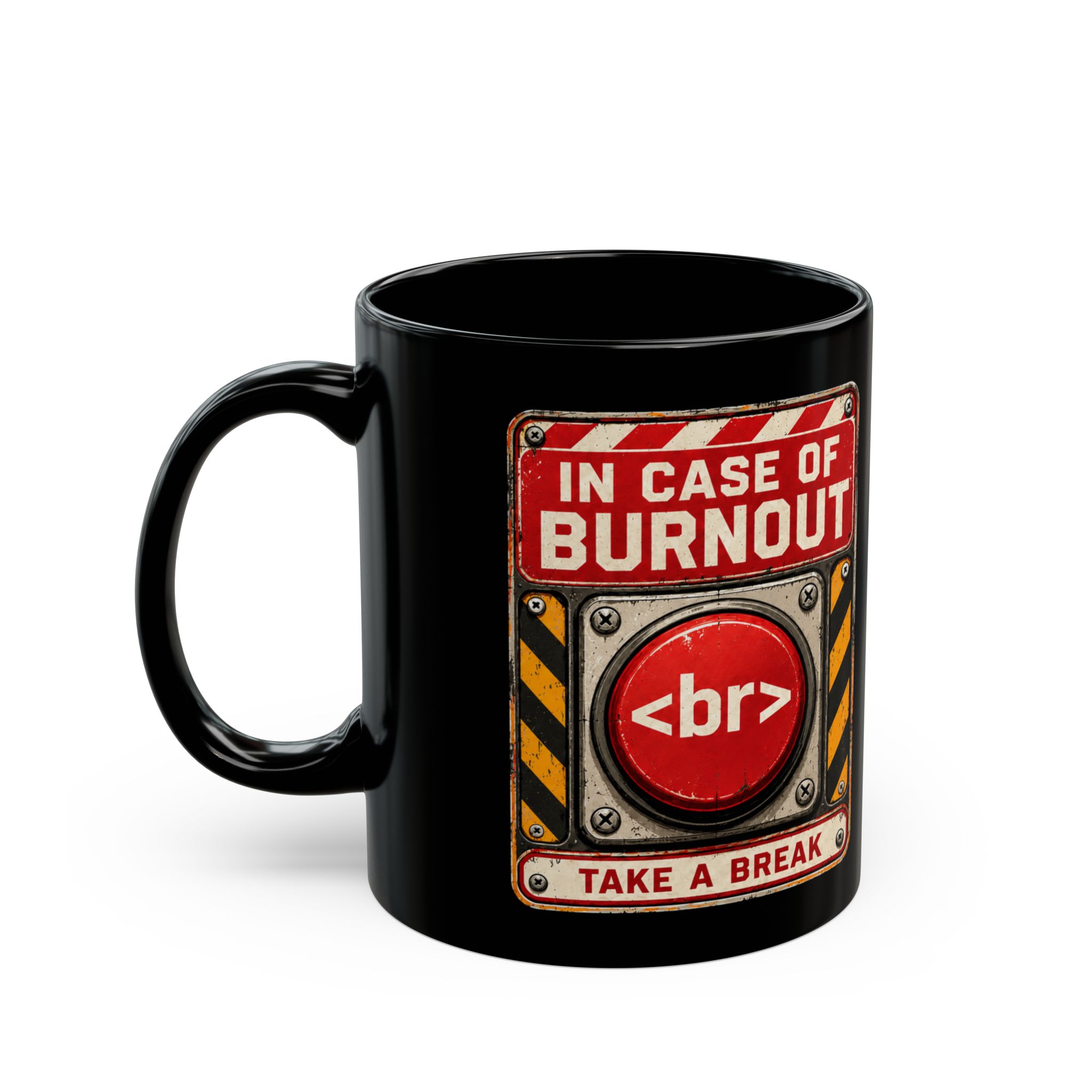 In Case of Burnout black mug, 11 oz, left side