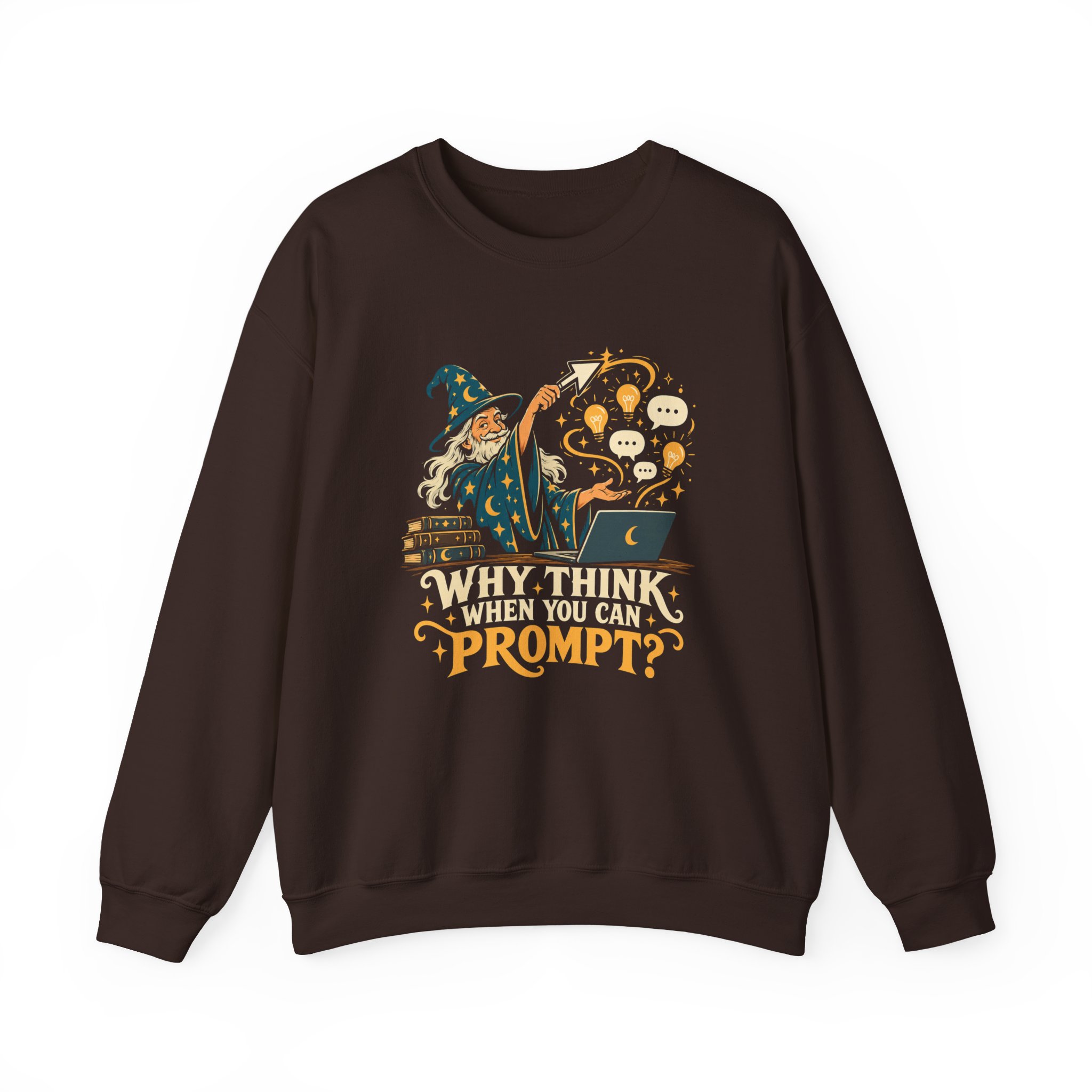 Prompt Wizard crewneck sweatshirt in Dark Chocolate, front view